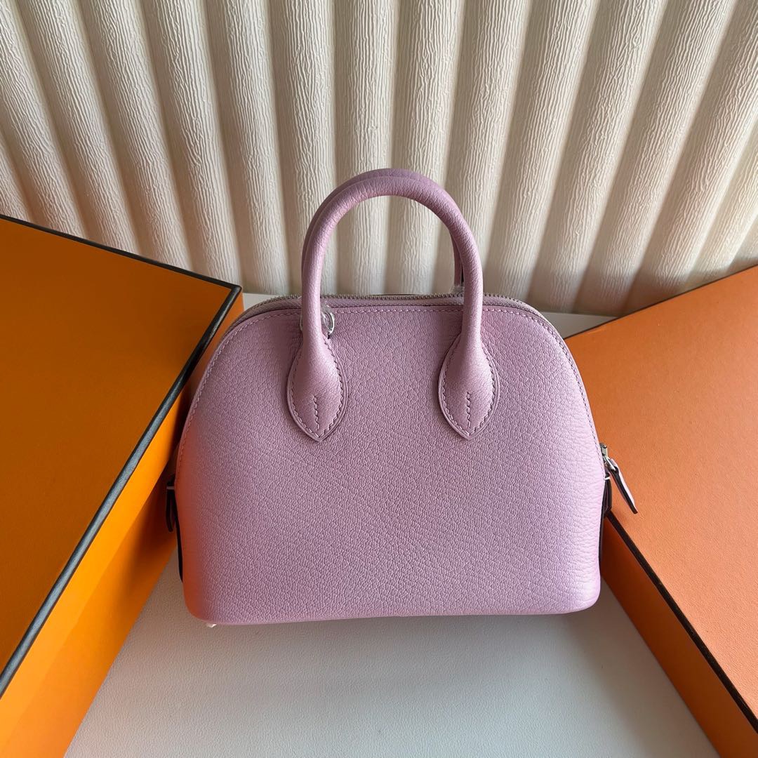 愛馬仕保齡球包迷你價格Hermes Mini Bolide 山羊皮 X9 Mauve Sylvestre錦葵紫