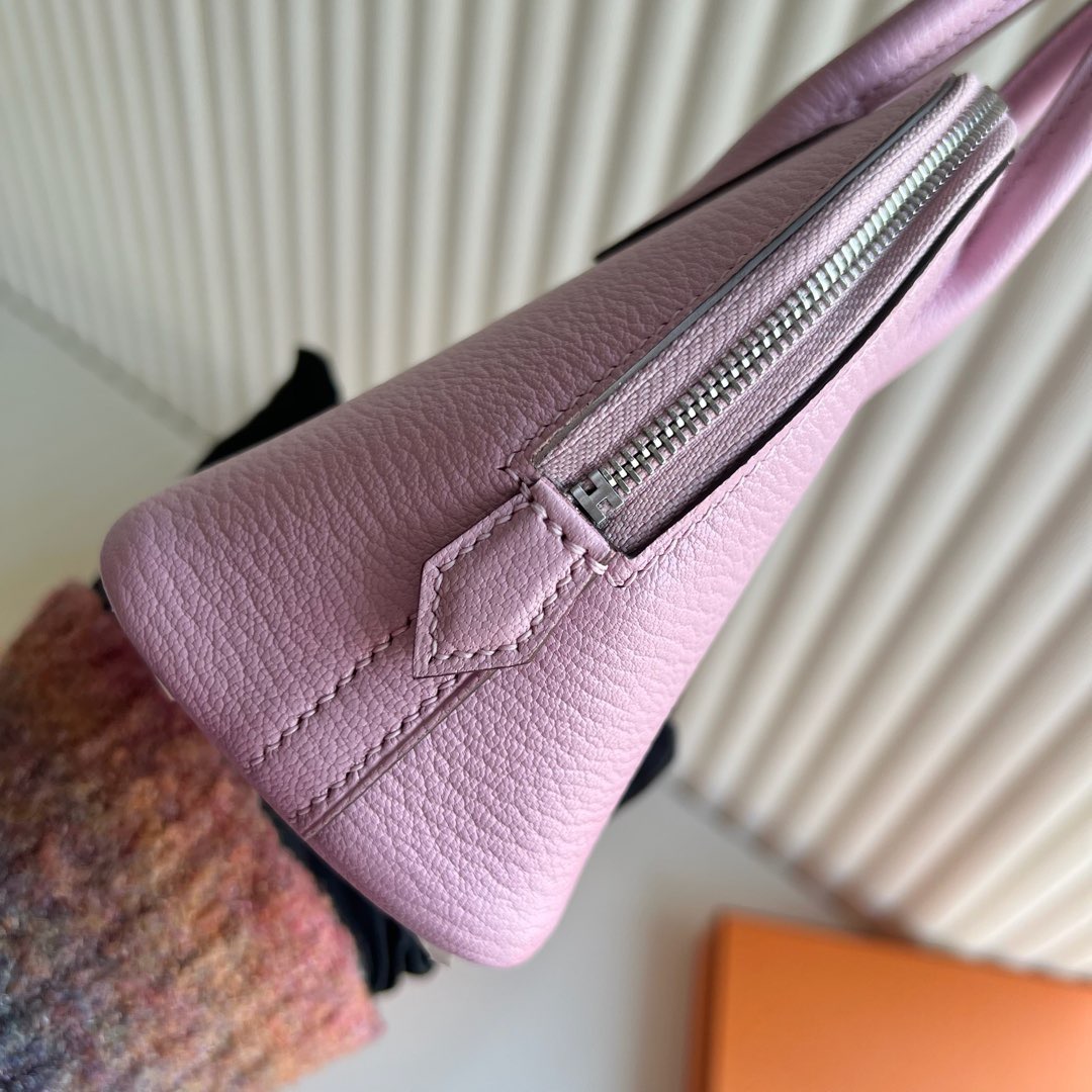 愛馬仕保齡球包迷你價格Hermes Mini Bolide 山羊皮 X9 Mauve Sylvestre錦葵紫