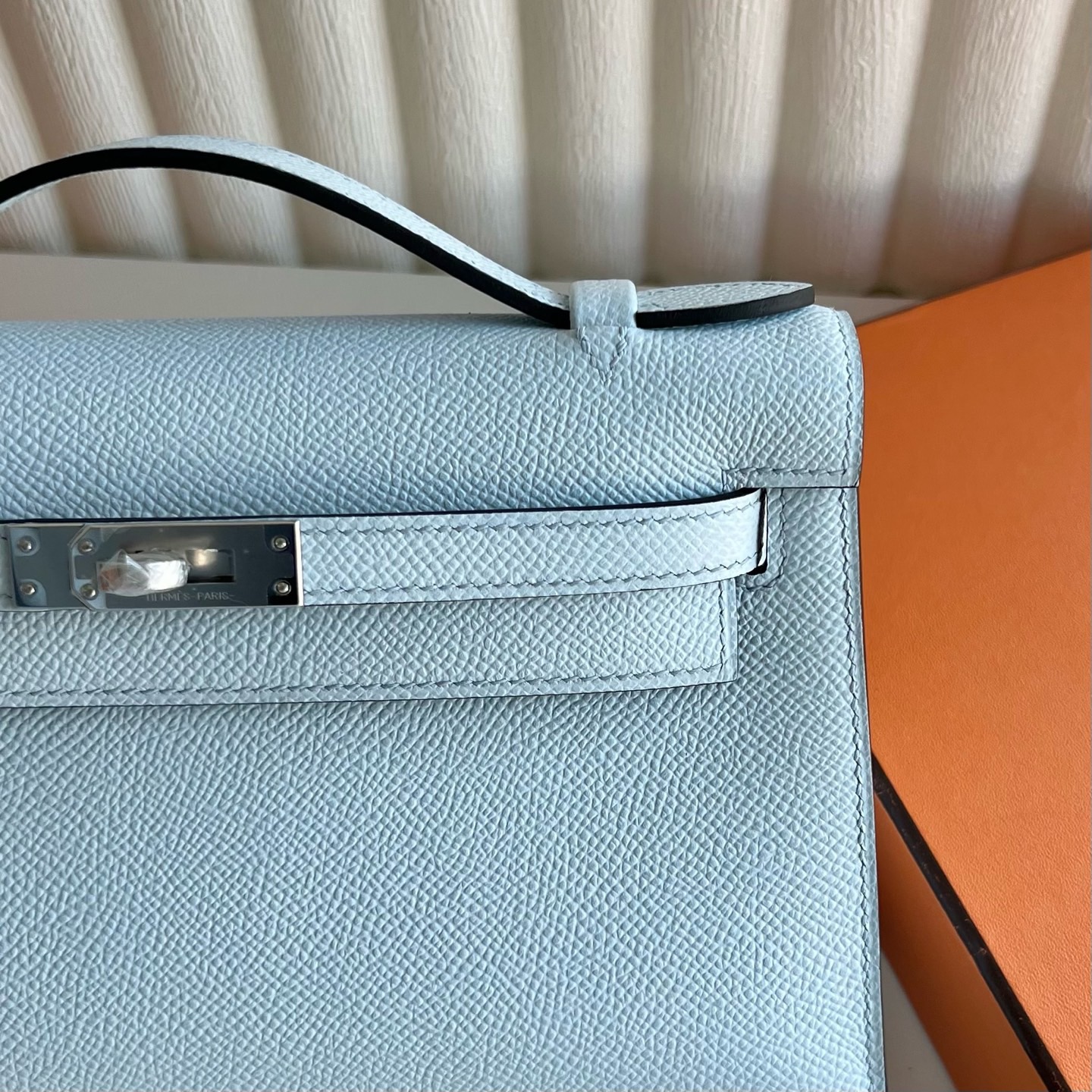 愛馬仕凱莉迷你包尺寸多少 Hermes Kelly Pochette Epsom T0 Blue Brume霧藍色