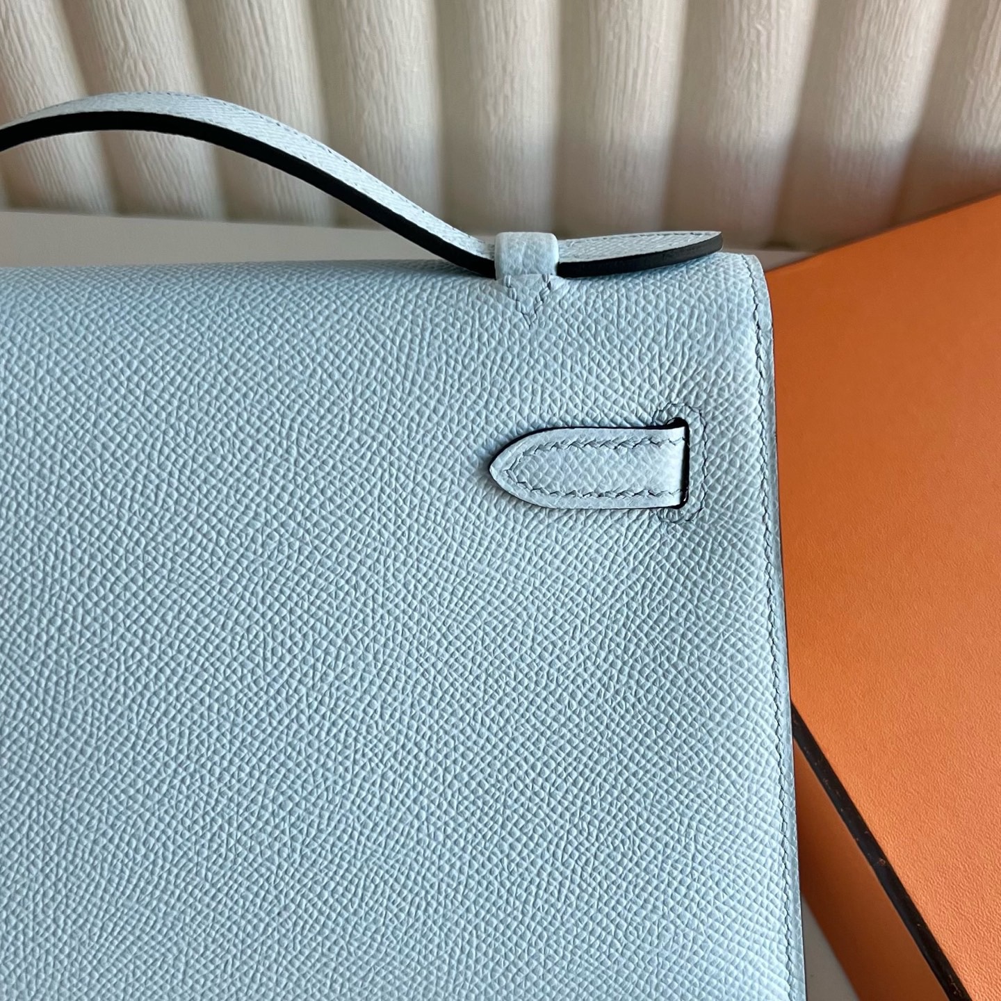 愛馬仕凱莉迷你包尺寸多少 Hermes Kelly Pochette Epsom T0 Blue Brume霧藍色
