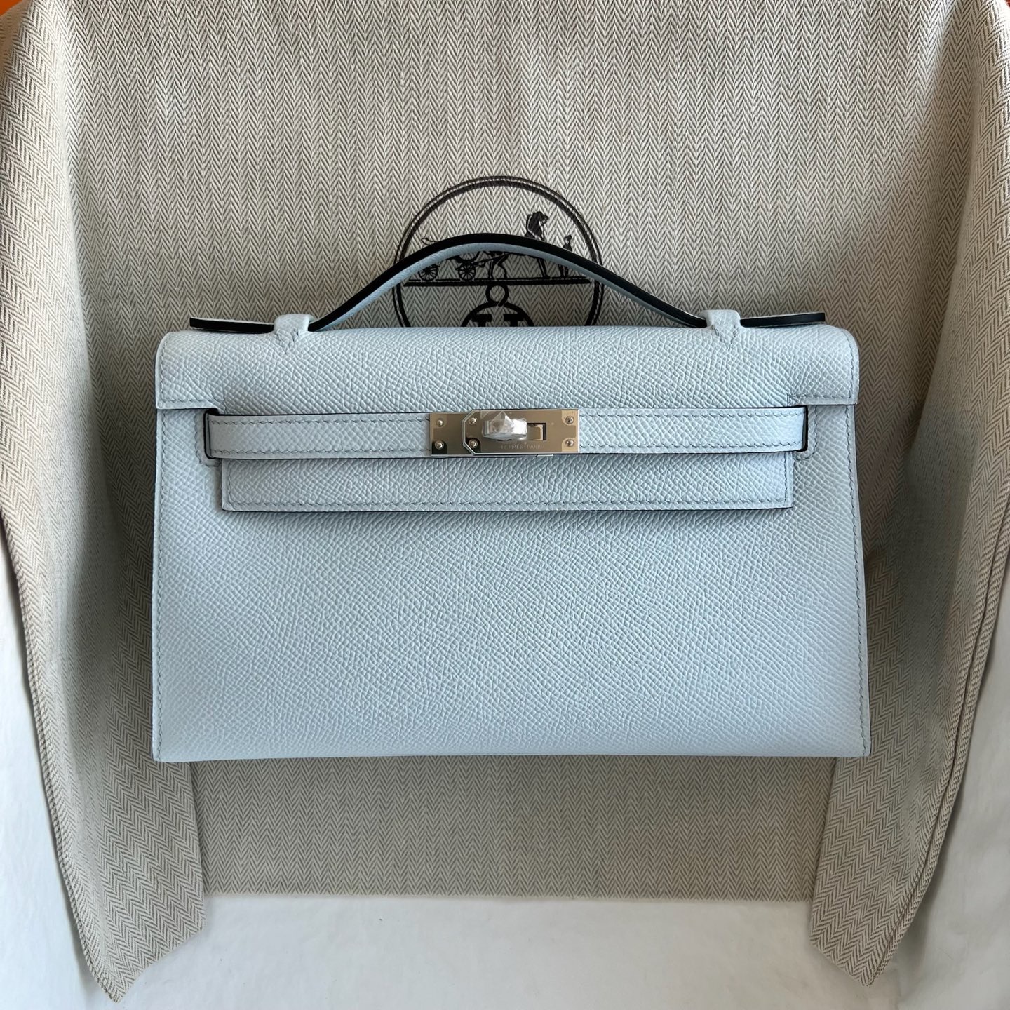愛馬仕凱莉迷你包尺寸多少 Hermes Kelly Pochette Epsom T0 Blue Brume霧藍色