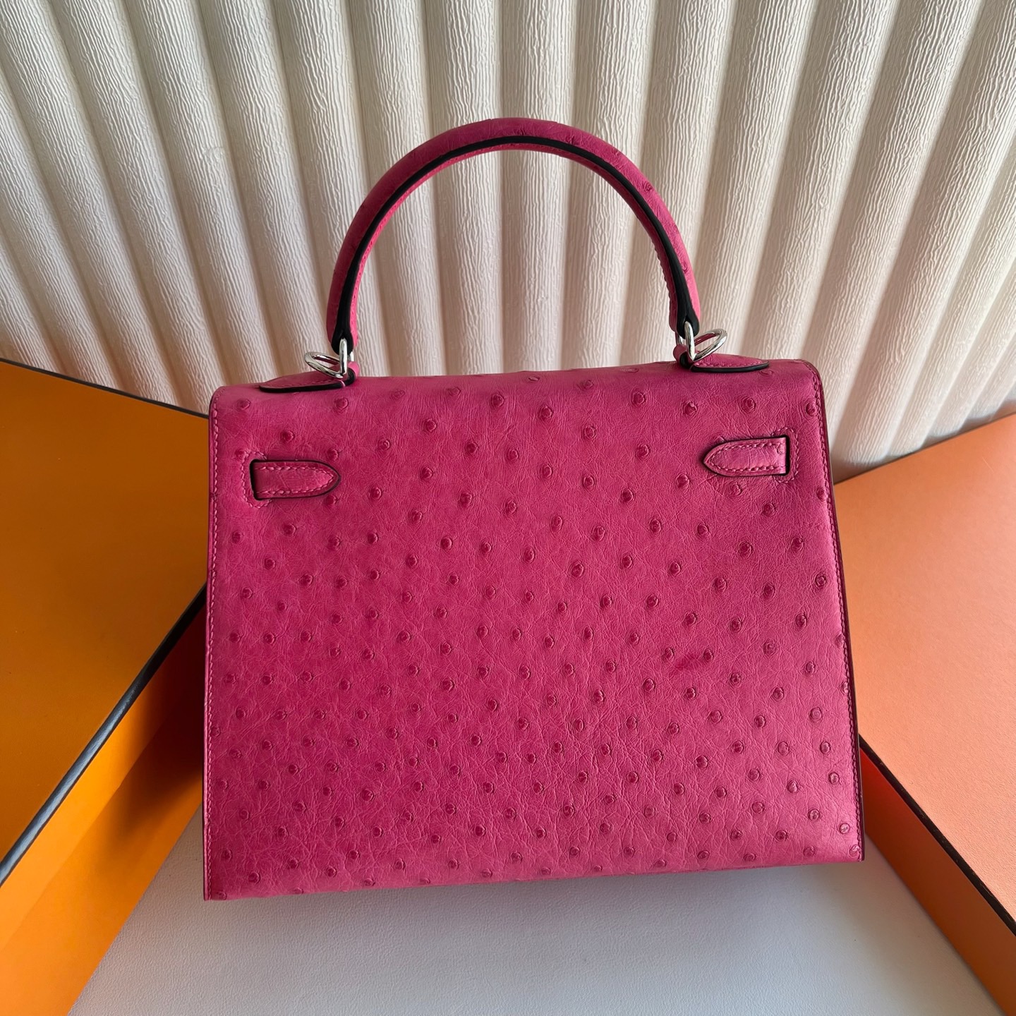 愛馬仕凱莉包官網越南價格 Hermes Kelly Sellier 25 Ostrich Klein Karoo鴕鳥皮Rose Tyrien糖果粉