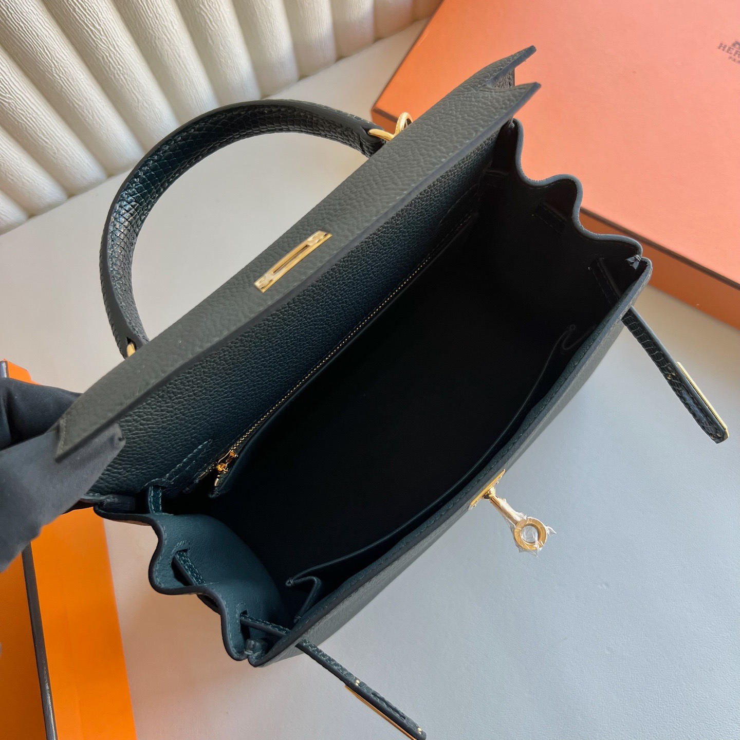 愛馬仕凱莉包什麼價格Hermes Kelly Retourne 25 Touch Togo/Lizard Vert rousseau盧梭綠 Vert cypres松柏綠