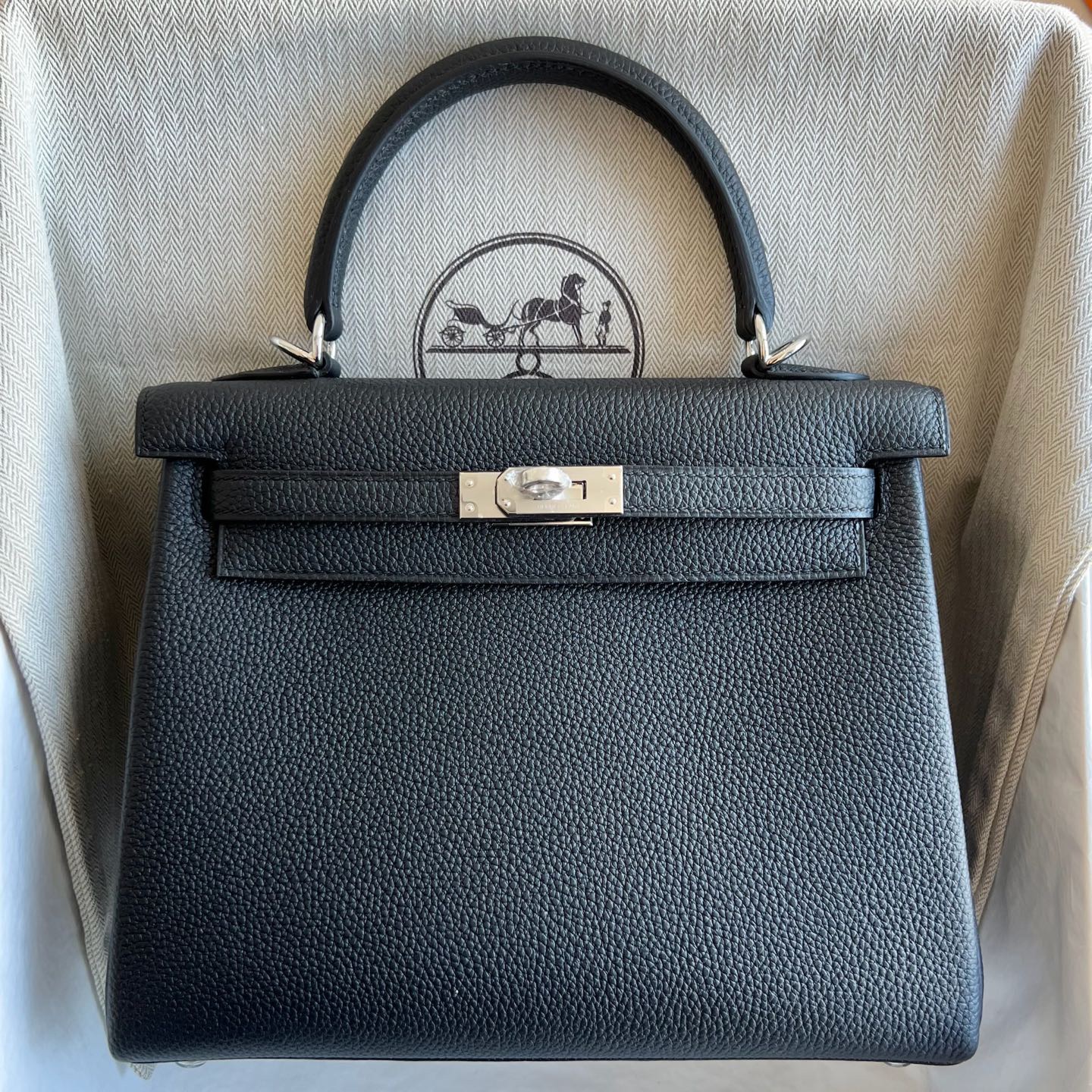 愛馬仕凱莉25多少錢UAE Dubai Hermes Kelly Retourne 25 Togo CK89 Noir黑色