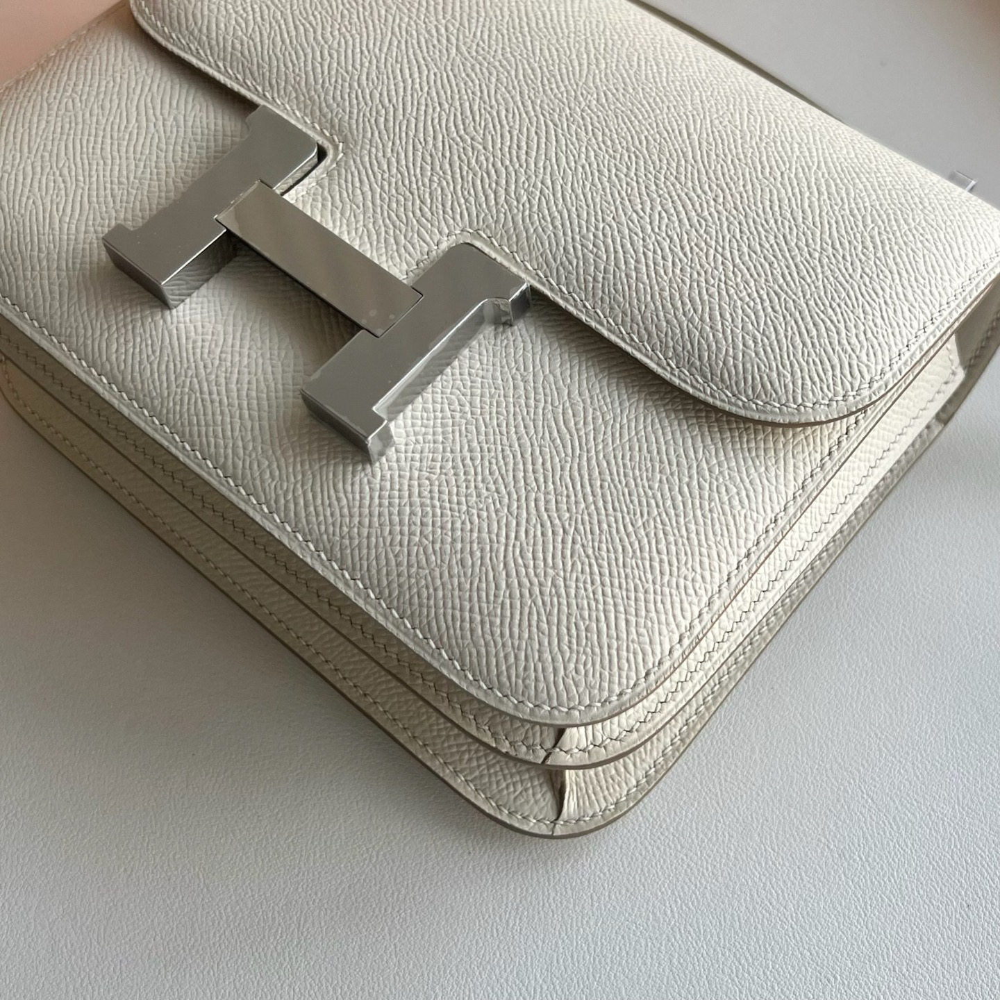 愛馬仕康斯坦包空姐包 Hermes Constance 1-18 Epsom 鏡子款 奶昔白銀色五金-Qatar Kuwait Hermes Birkin Kelly Lindy bag 愛馬仕康斯坦包空姐包 Hermes Constance 1-18 Epsom 鏡子款 奶昔白銀色五金