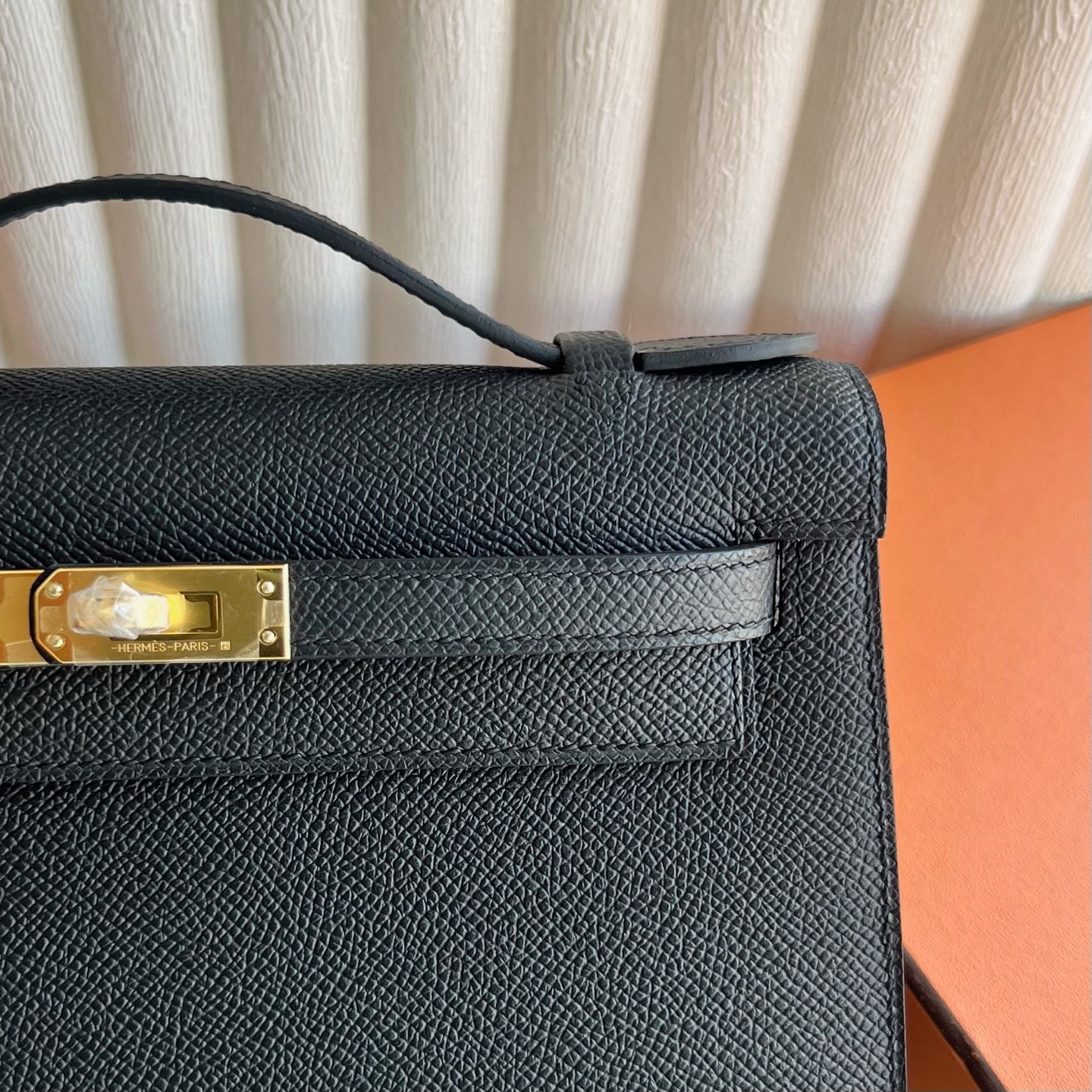 愛馬仕凱莉迷你包圖片大全 Hermes Kelly Pochette Epsom Color CC89 Nior 黑色金色五金