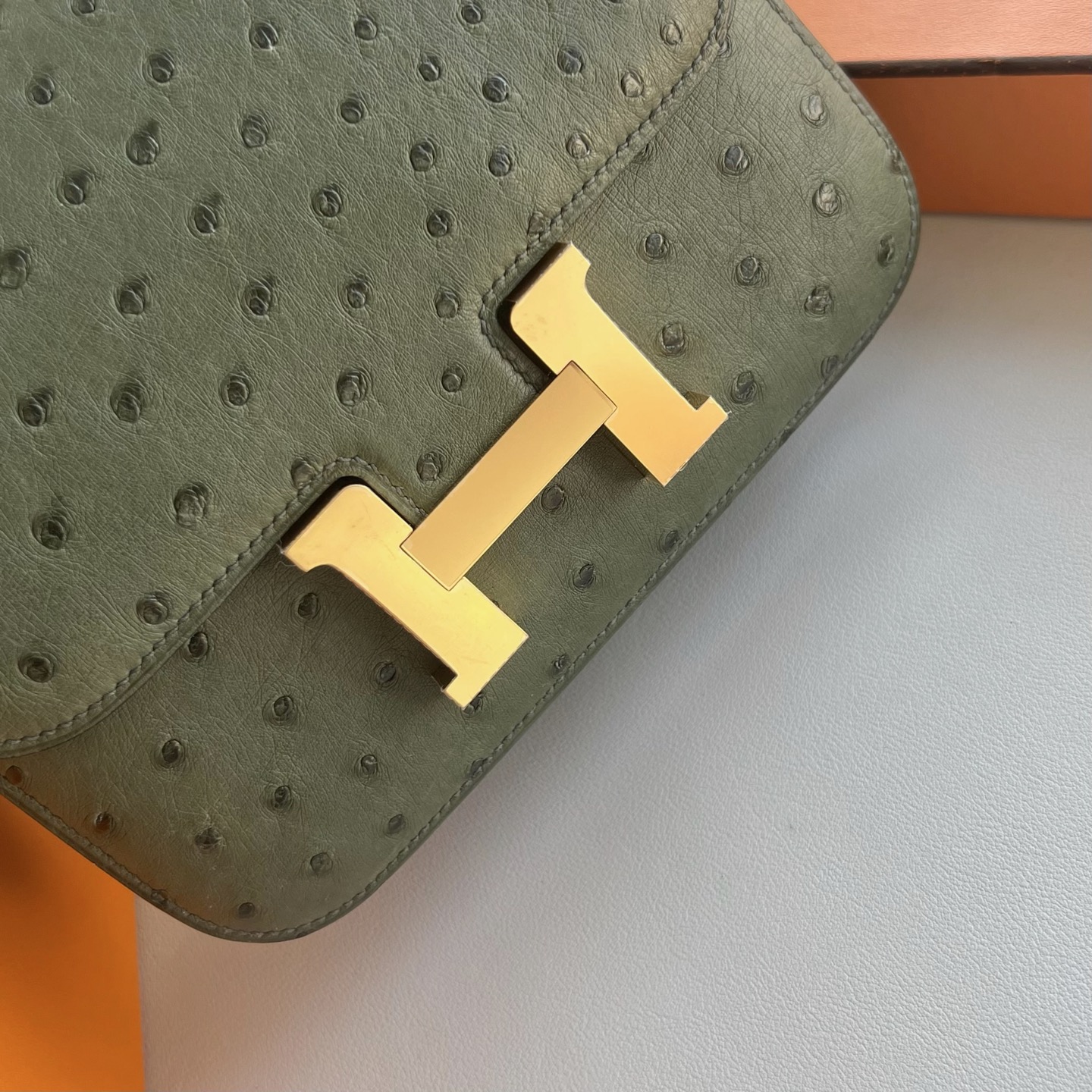 愛馬仕康康刻印年份 Hermes Constance Mini 18 Ostrich 鴕鳥皮 V6 Canopée林冠綠 叢林綠