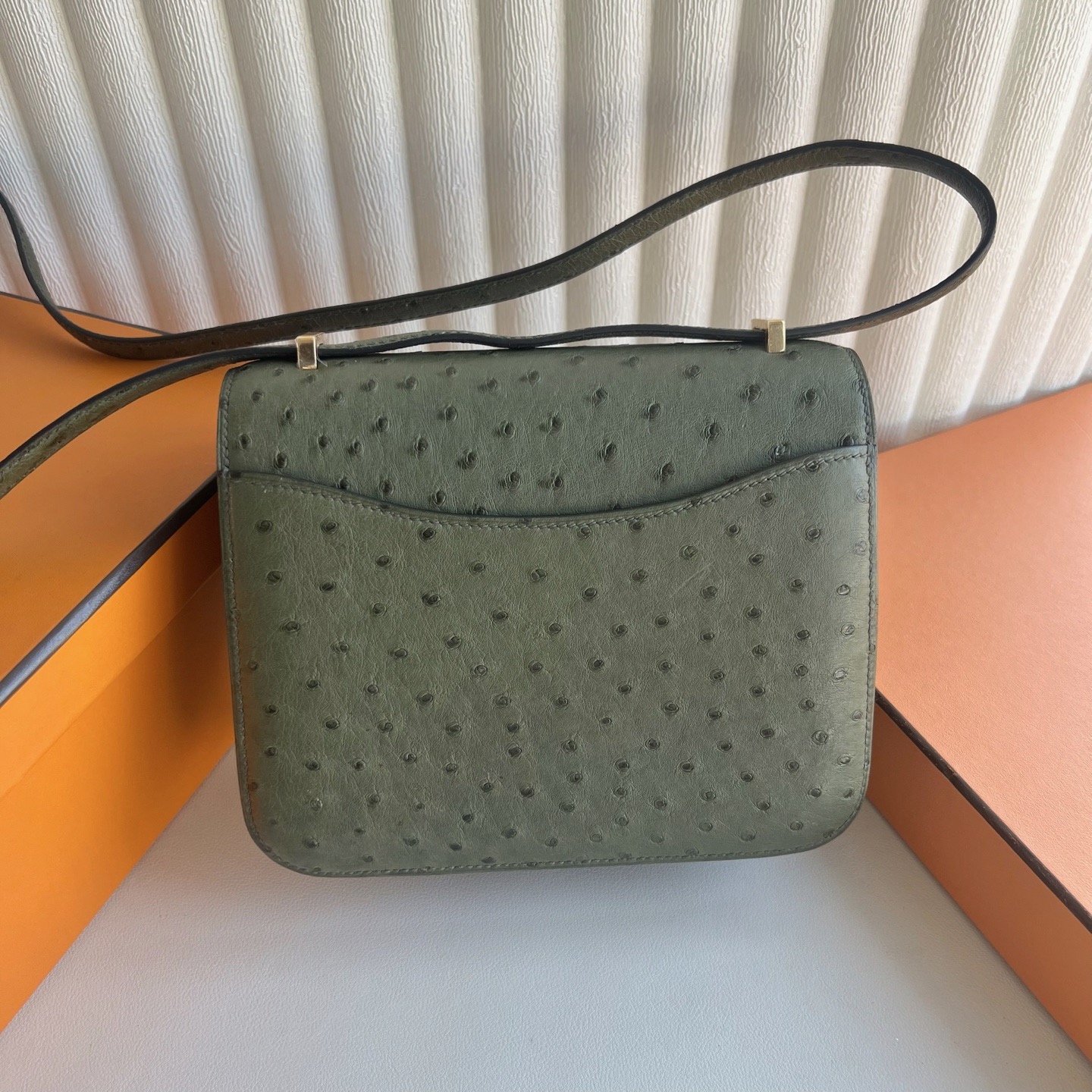 愛馬仕康康刻印年份 Hermes Constance Mini 18 Ostrich 鴕鳥皮 V6 Canopée林冠綠 叢林綠