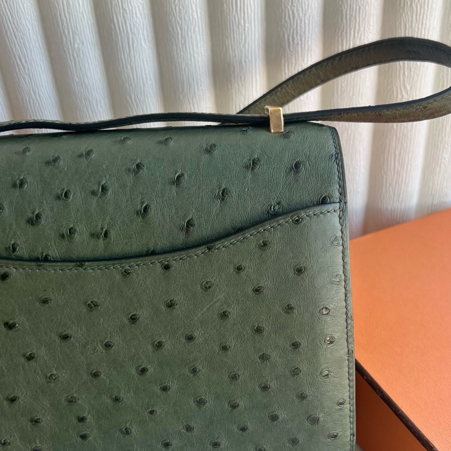 愛馬仕康康刻印年份 Hermes Constance Mini 18 Ostrich 鴕鳥皮 V6 Canopée林冠綠 叢林綠
