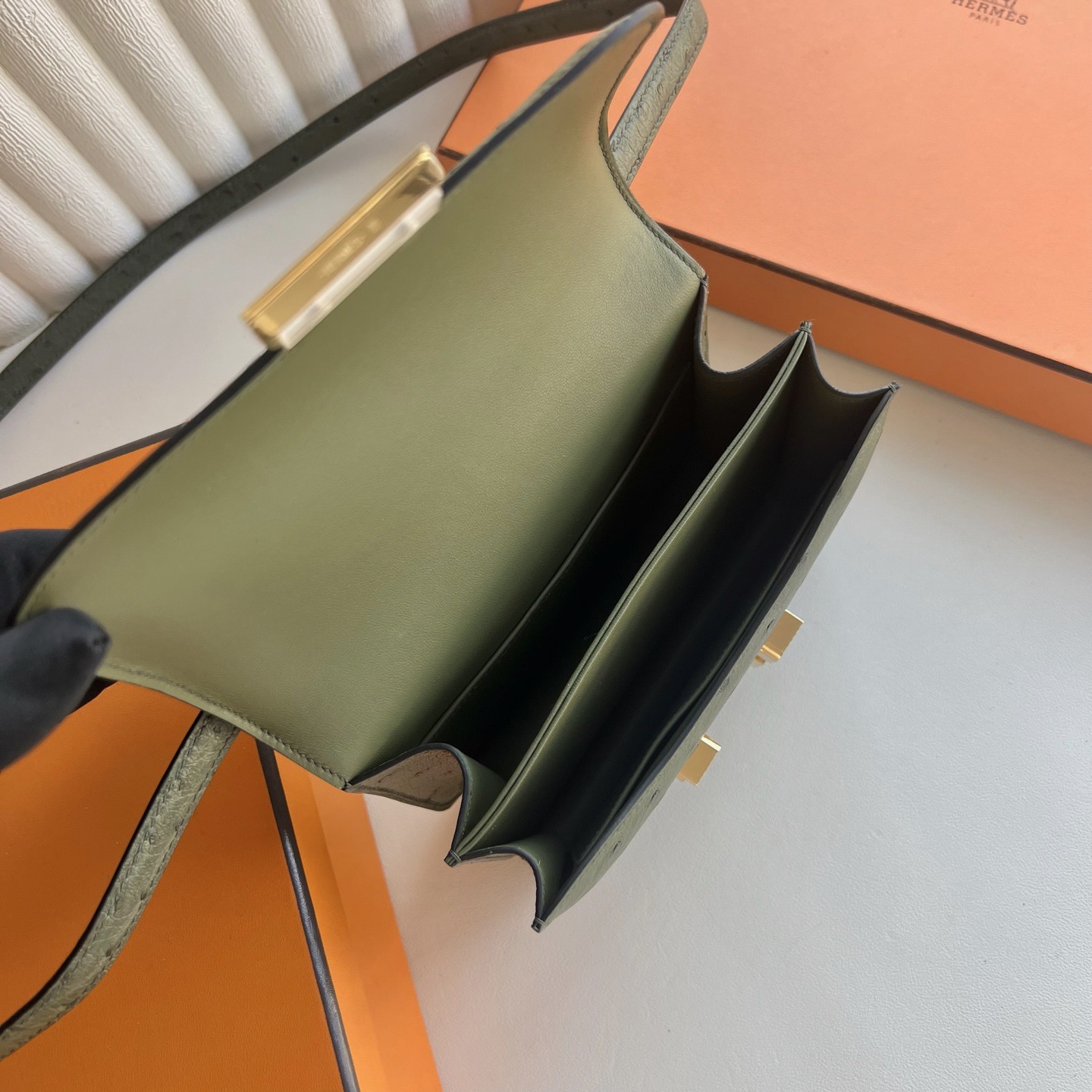 愛馬仕康康刻印年份 Hermes Constance Mini 18 Ostrich 鴕鳥皮 V6 Canopée林冠綠 叢林綠