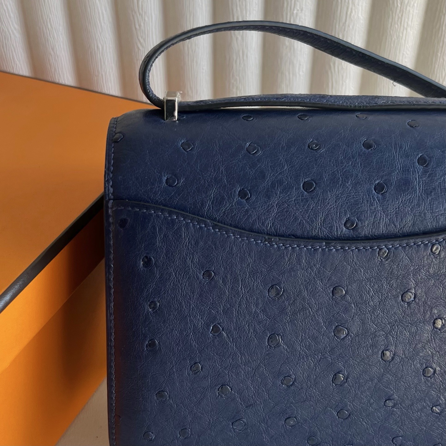 新加坡愛馬仕空姐包網站價格 Hermes Constance Mini 18 Ostrich 鴕鳥皮 Bleu Saphir 寶石藍
