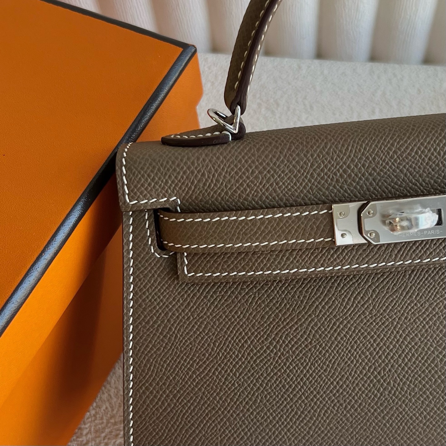 臺灣愛馬仕凱莉包包圖片 Hermes Kelly Mini Sellier Epsom Etoupe大象灰 銀色五金