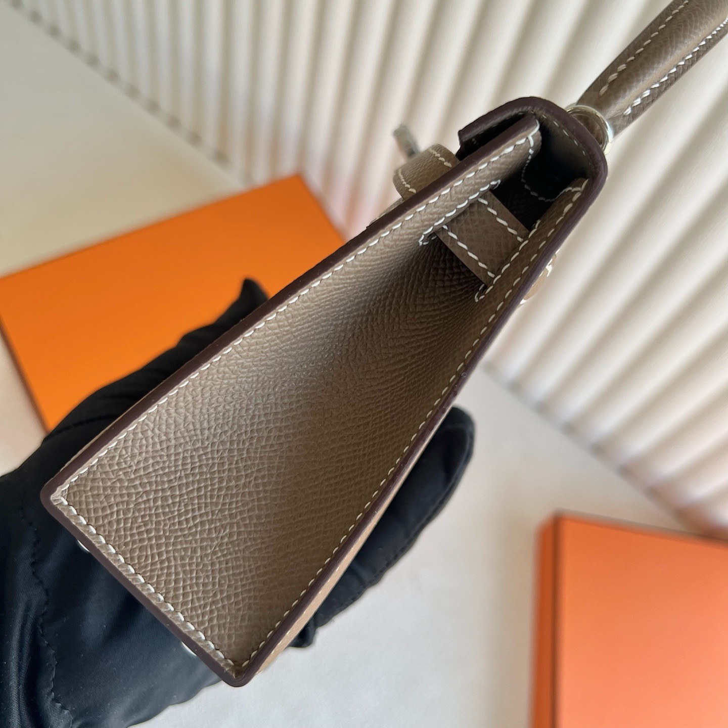 臺灣愛馬仕凱莉包包圖片 Hermes Kelly Mini Sellier Epsom Etoupe大象灰 銀色五金