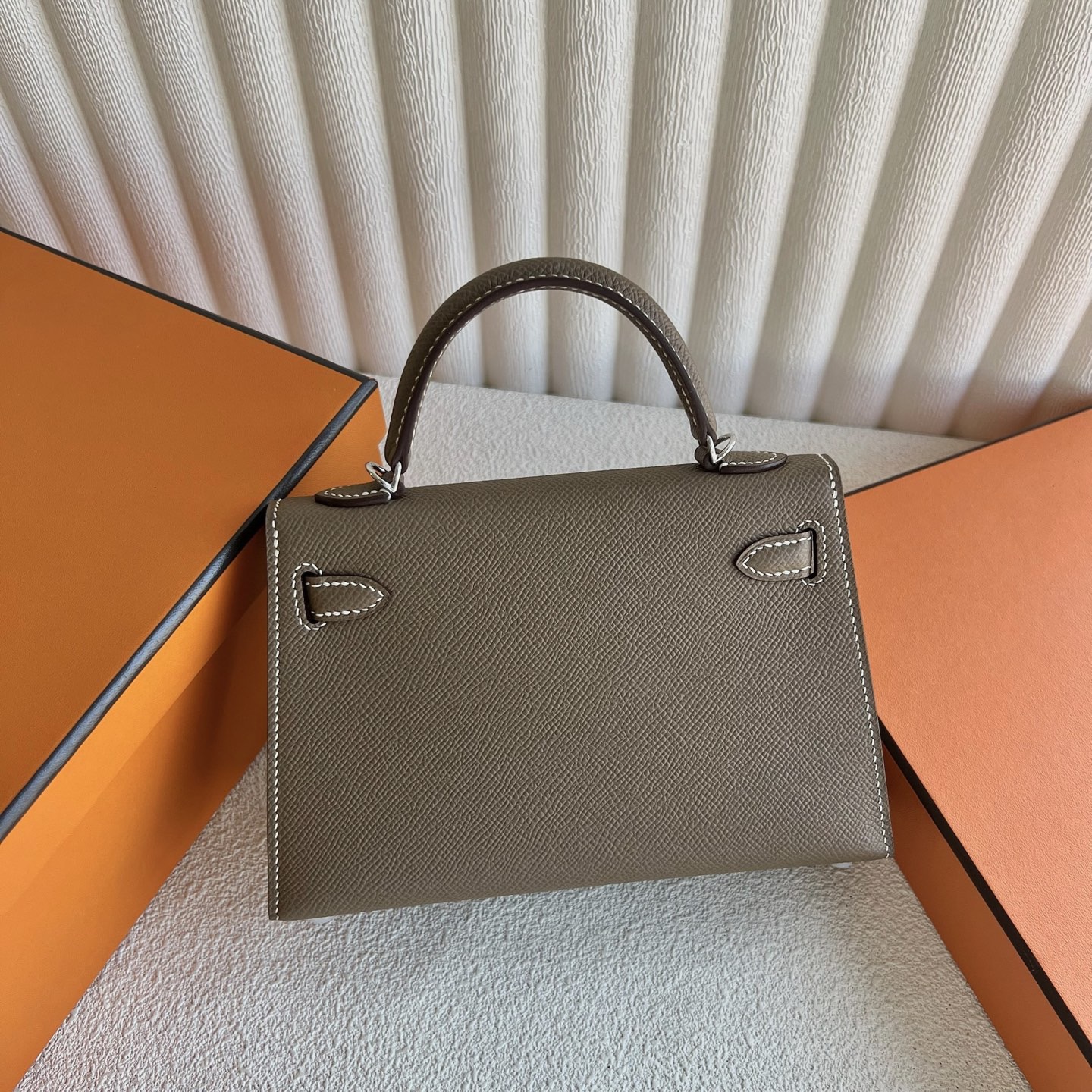 臺灣愛馬仕凱莉包包圖片 Hermes Kelly Mini Sellier Epsom Etoupe大象灰 銀色五金