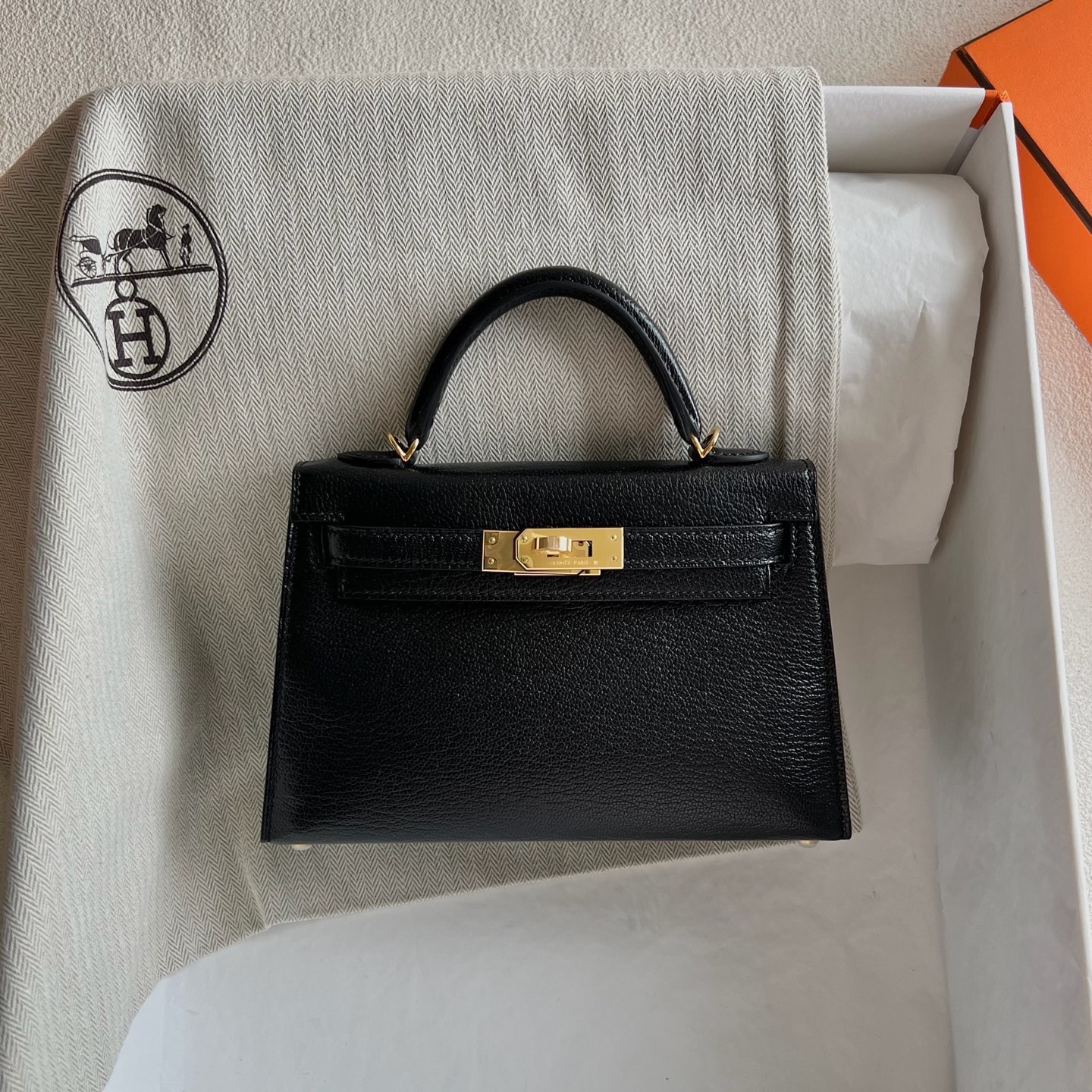 愛馬仕二代凱莉mini尺寸 Hermes Kelly mini Sellier Chever CK89 Noir黑色 金色五金