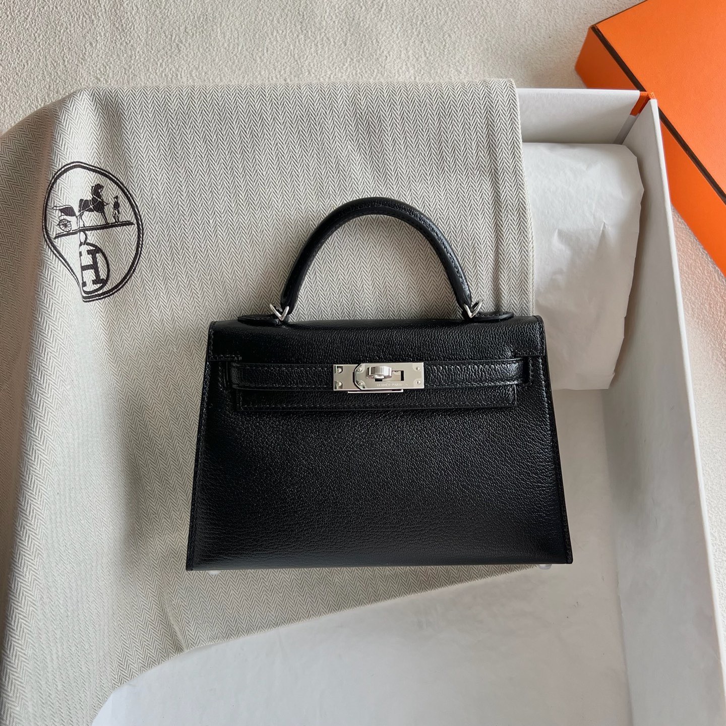 愛馬仕二代凱莉mini尺寸Hermes Kelly mini Sellier Chever CK89 Noir 黑色銀色五金