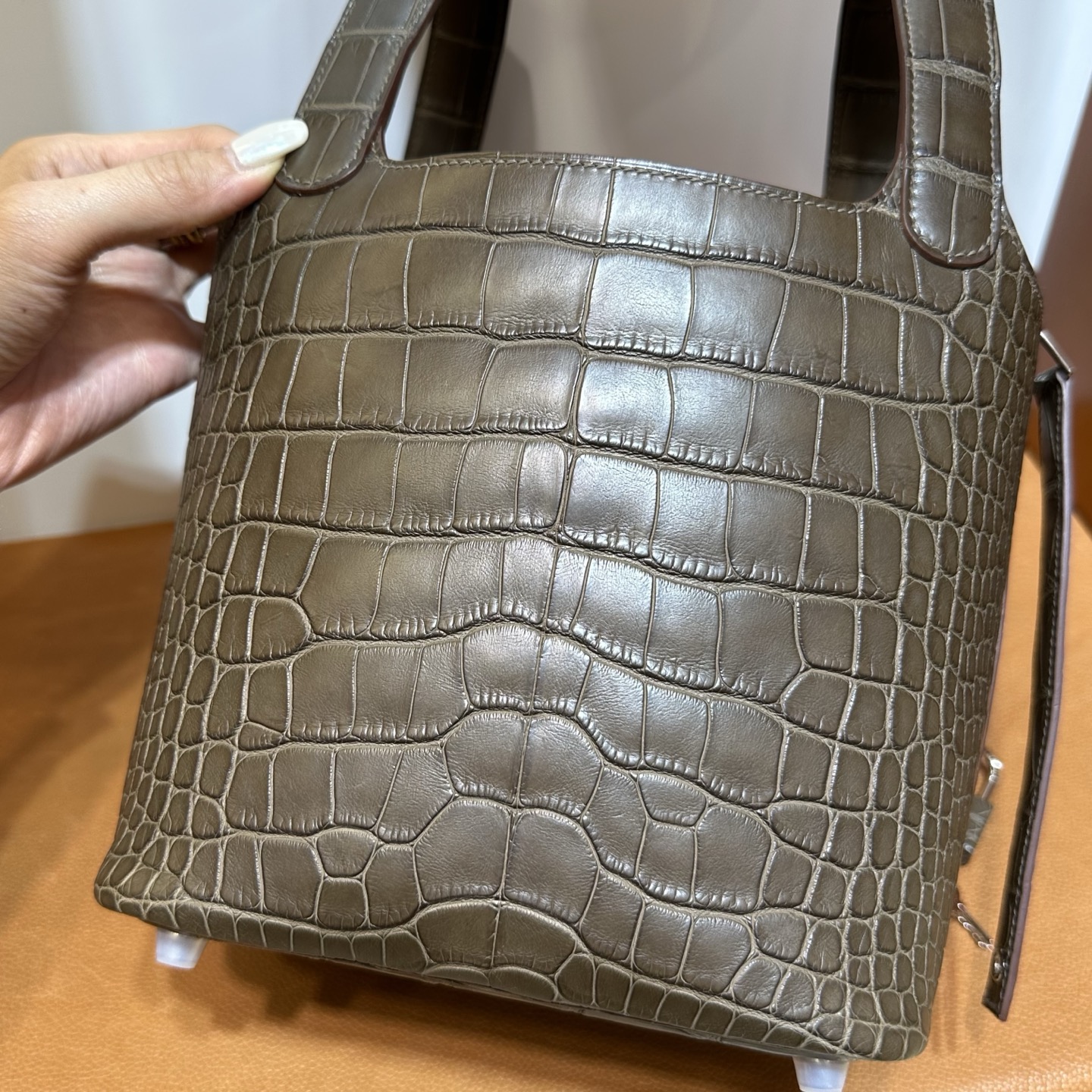 愛馬仕包包菜籃子圖片 Hermes Picotin Lock 18霧面“口“方塊美洲鱷魚Etoupe大象灰
