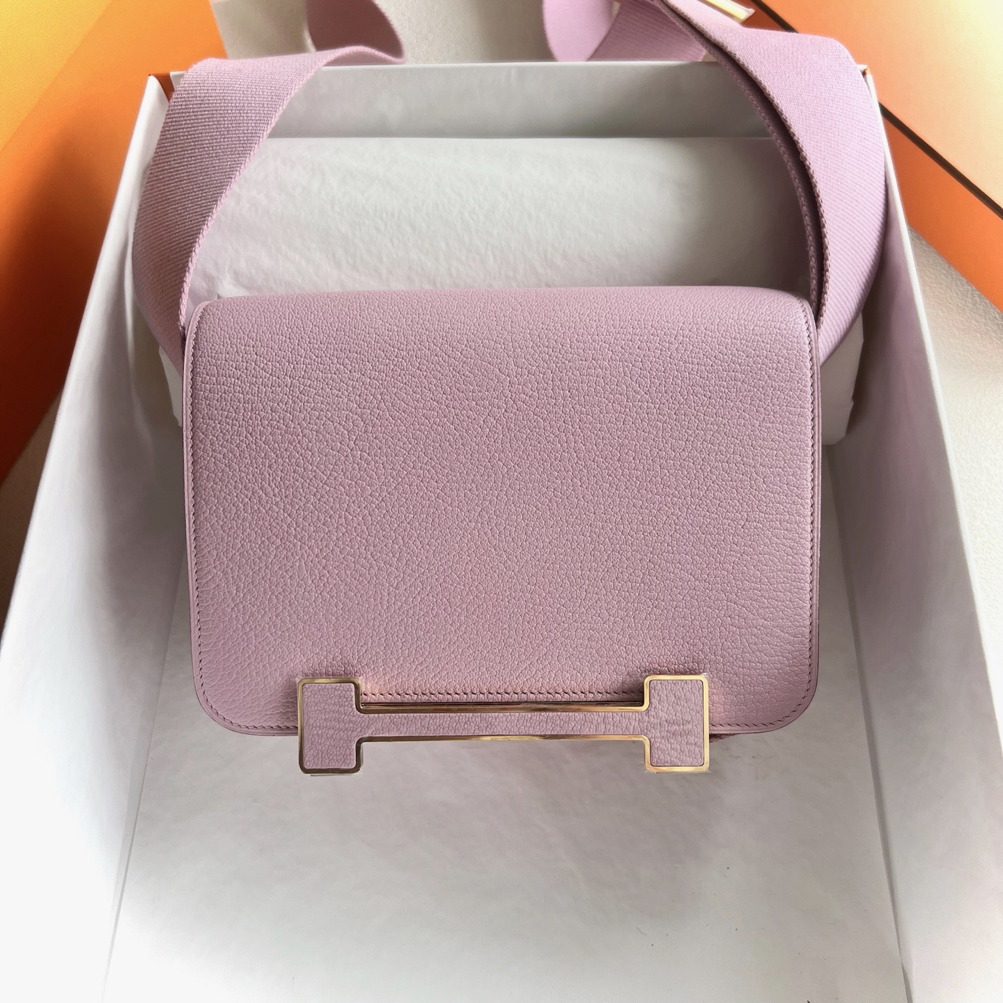 印尼愛馬仕木屐包價格 Hermes Geta 20 Chever Mauve Sylvestre 錦葵紫金色五金