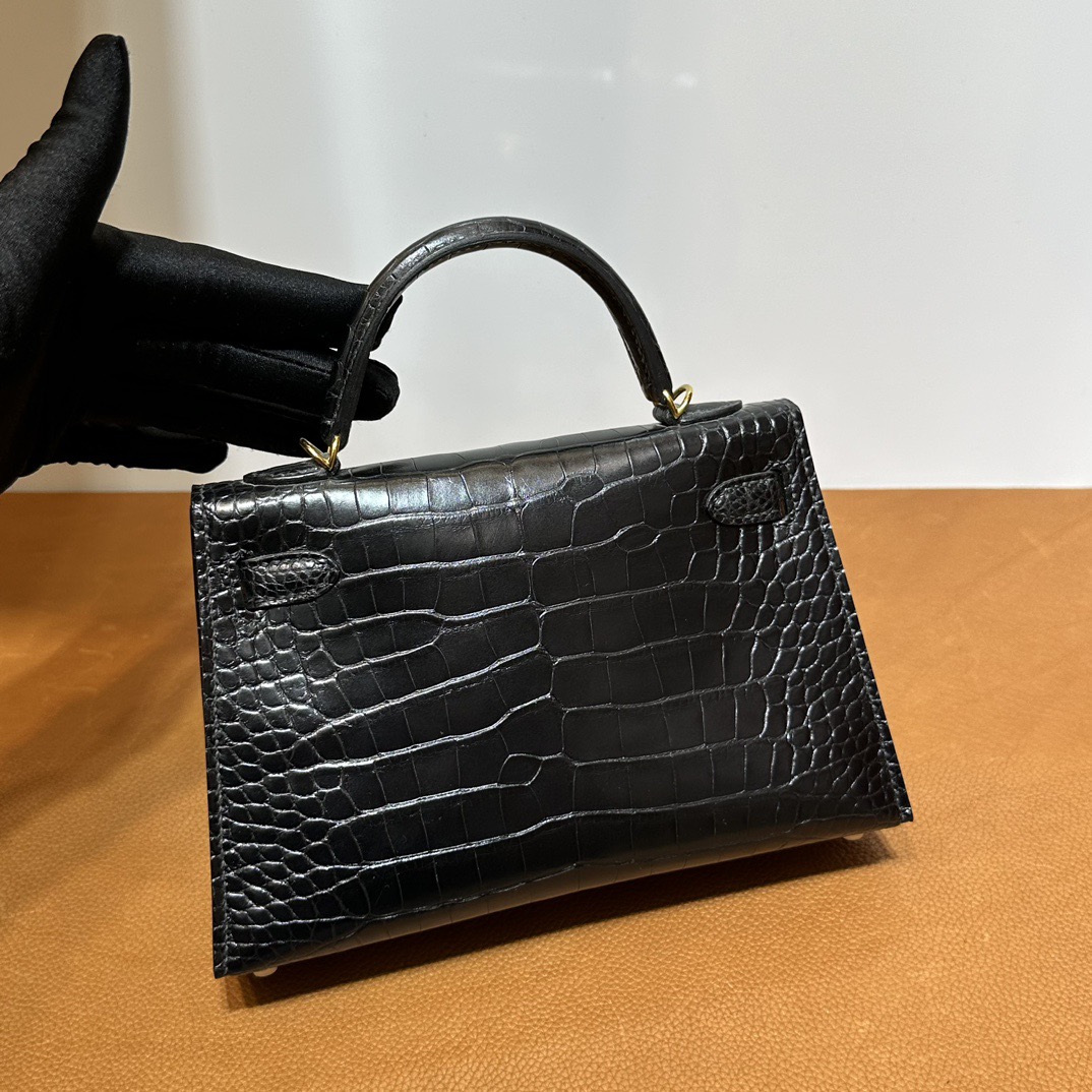 印尼愛馬仕迷你凱莉二代多少錢 Hermes Kelly Mini Sellier 黑色 Matte Alligator Crocodile 金色五金