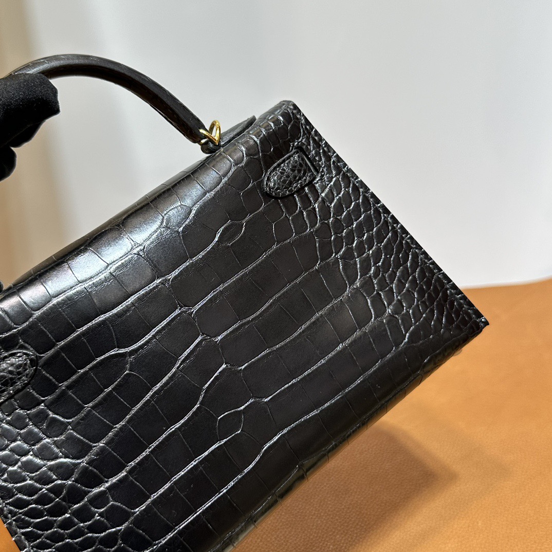 印尼愛馬仕迷你凱莉二代多少錢 Hermes Kelly Mini Sellier 黑色 Matte Alligator Crocodile 金色五金
