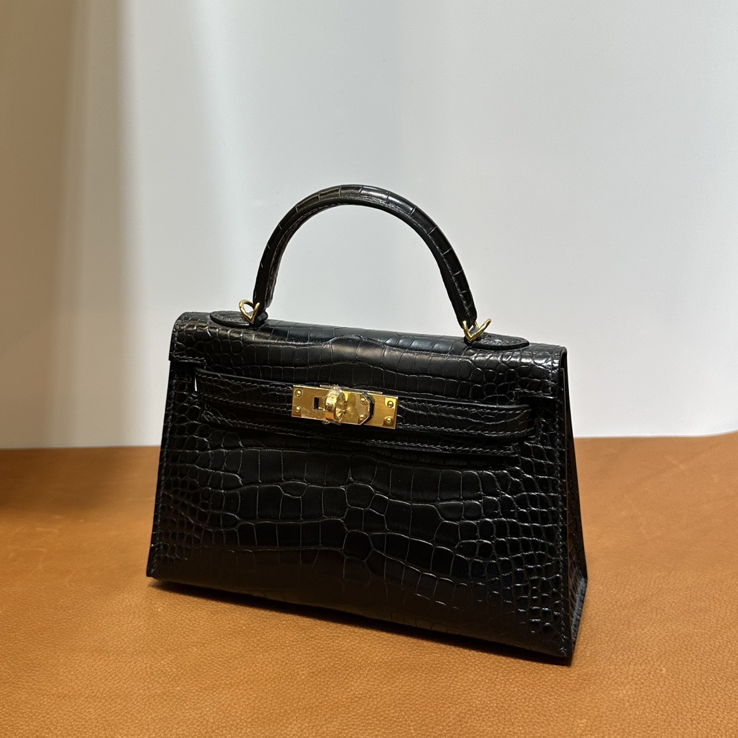 印尼愛馬仕迷你凱莉二代多少錢 Hermes Kelly Mini Sellier 黑色 Matte Alligator Crocodile 金色五金