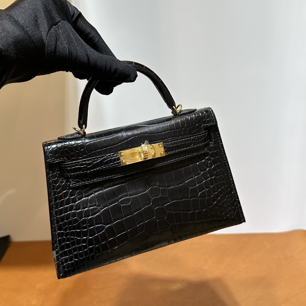 印尼愛馬仕迷你凱莉二代多少錢 Hermes Kelly Mini Sellier 黑色 Matte Alligator Crocodile 金色五金