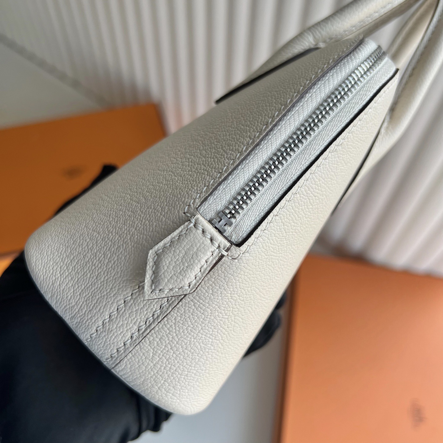 愛馬仕保齡球包mini尺寸Hermes Mini Bolide Chever Nata 奶油白 銀色五金