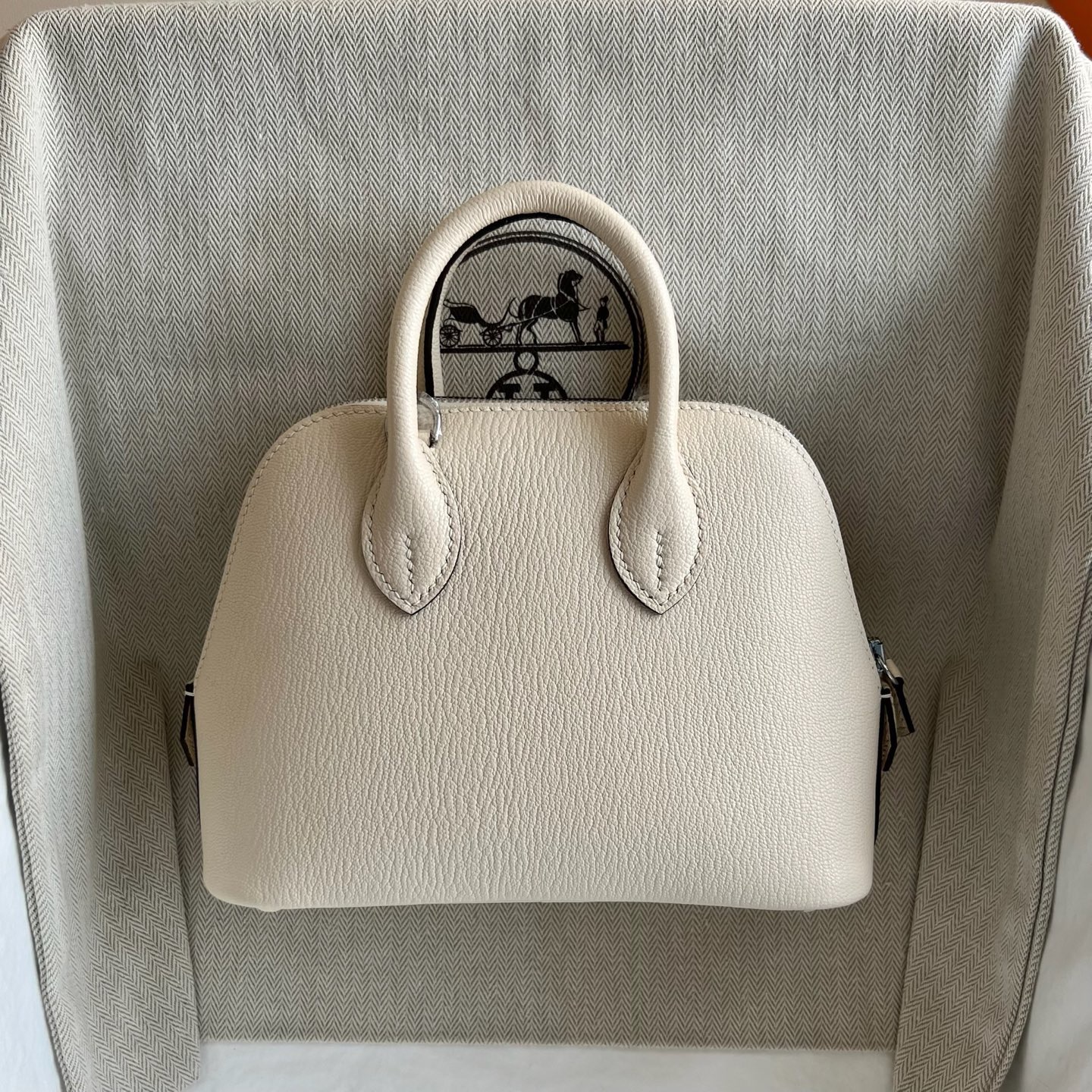 愛馬仕保齡球包mini尺寸Hermes Mini Bolide Chever Nata 奶油白 銀色五金