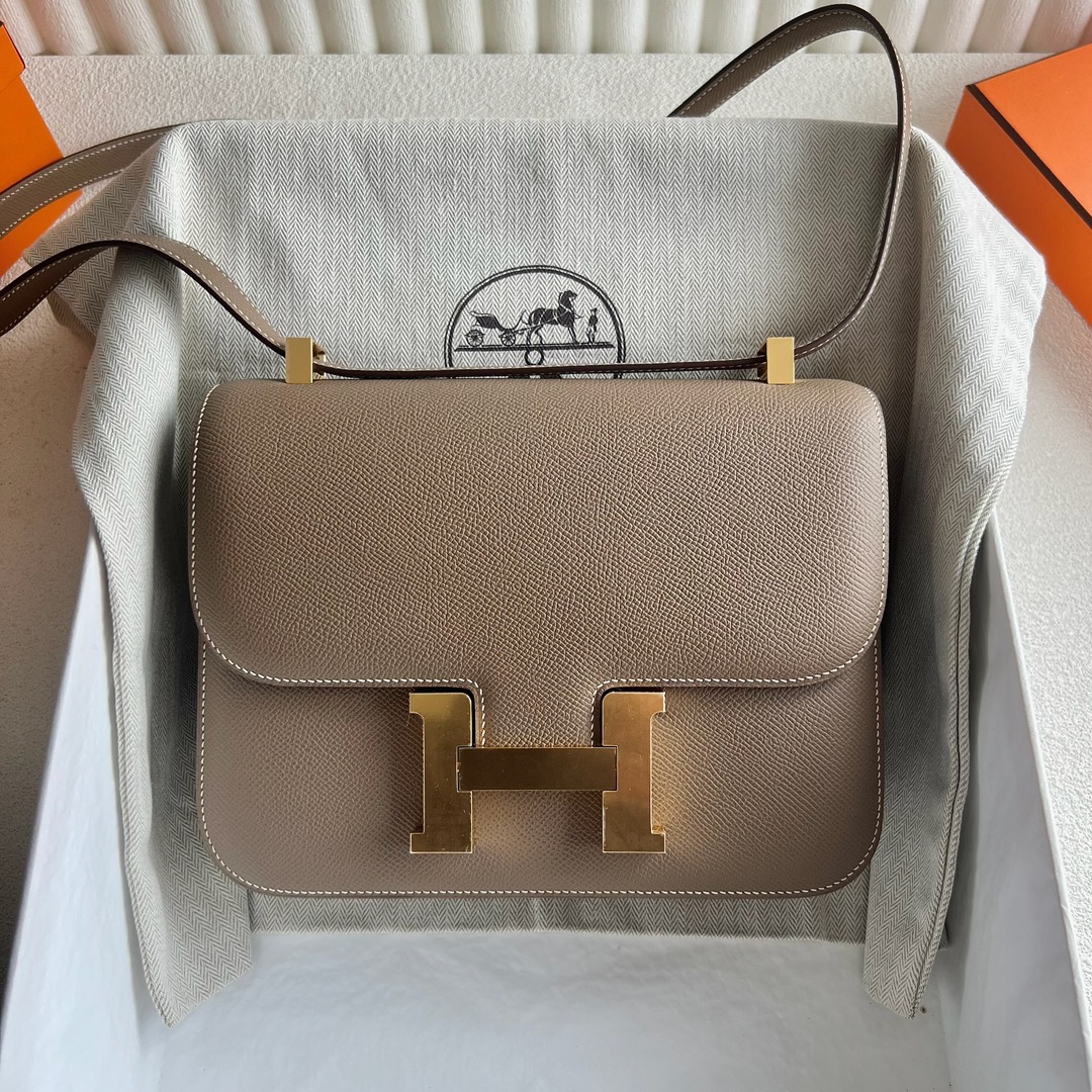 愛馬仕包包康康24尺寸 Hermes Constance 1-24 鏡子款 Etoupe大象灰 金色五金