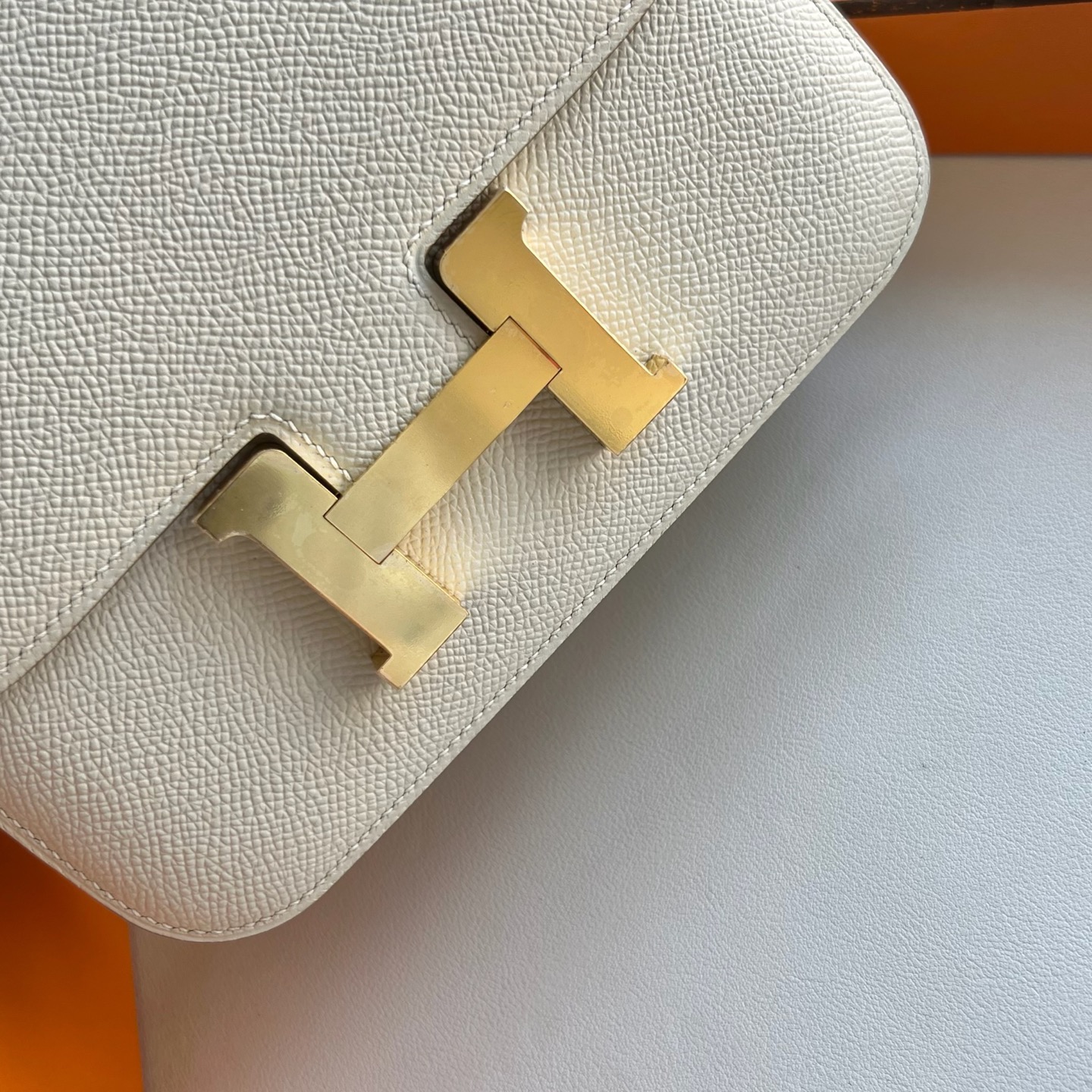 澳大利亞愛馬仕康康刻印年份 Hermes Constance 1-18 Epsom鏡子款 Craie 奶昔白金色五金
