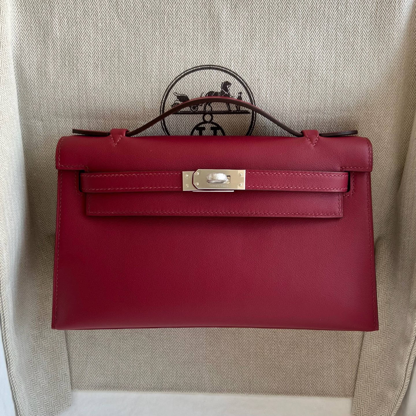 泰國愛馬仕一代mini凱莉價格 Hermes Kelly Pochette Swift K1 Rouge Grenat 石榴紅銀色五金