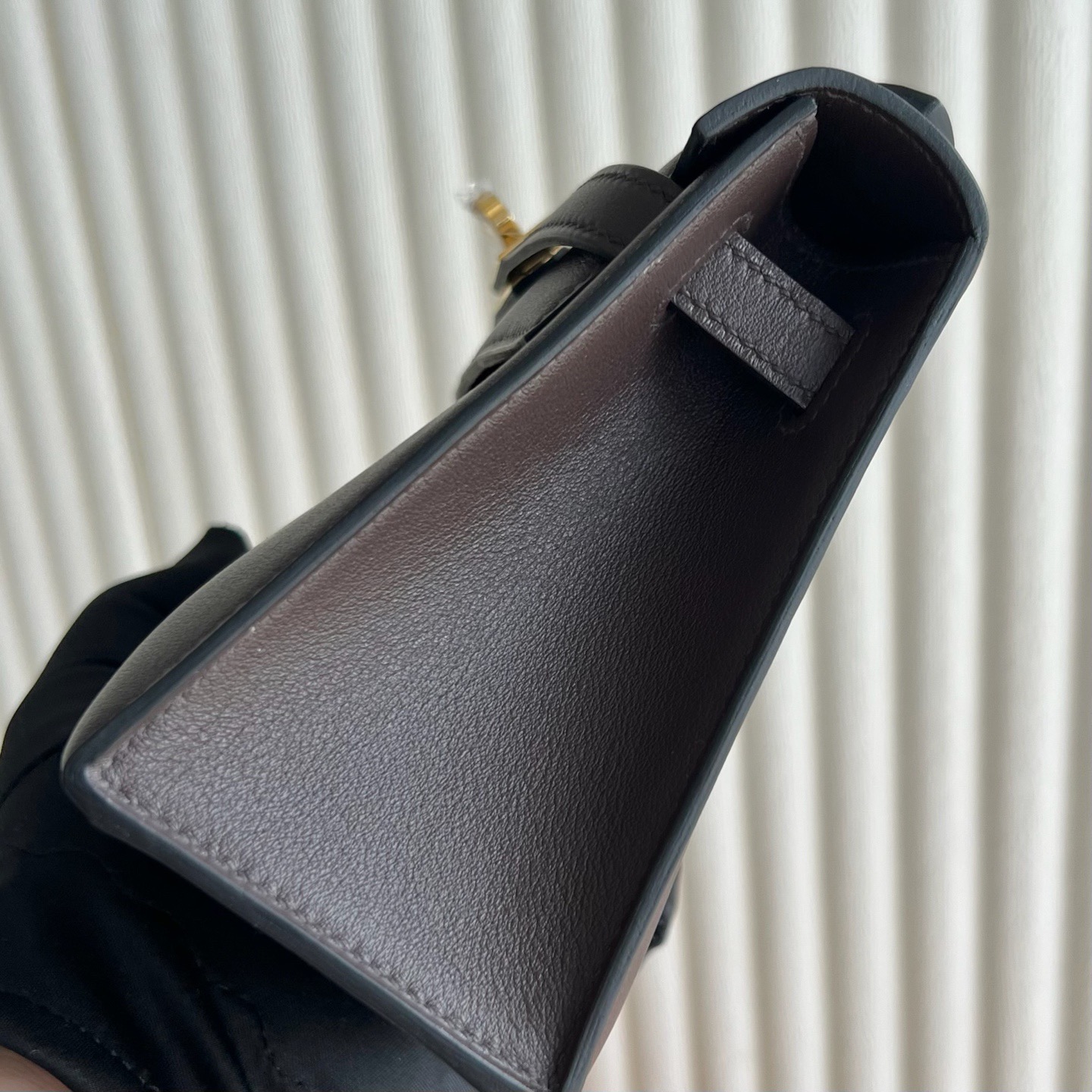 愛馬仕一代mini凱莉圖片款式 Hermes Kelly Pochette Swift 46 Ebéne烏木色 金色五金