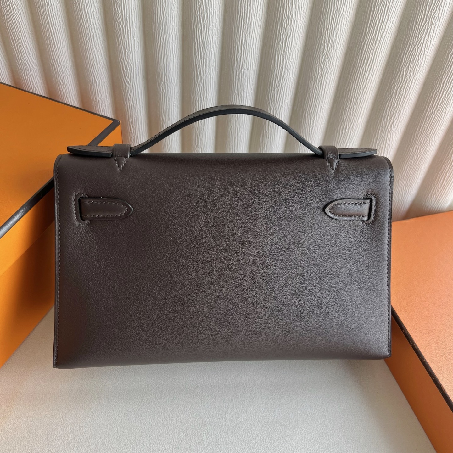 愛馬仕一代mini凱莉圖片款式 Hermes Kelly Pochette Swift 46 Ebéne烏木色 金色五金