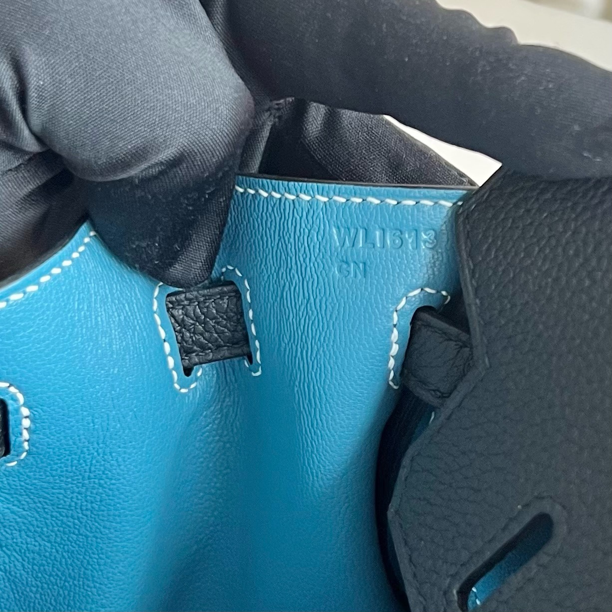 愛馬仕鉑金包25泰國價格多少Hermes Birkin 25 Togo Noir黑色內拼 Blue Jean牛仔藍 銀色五金
