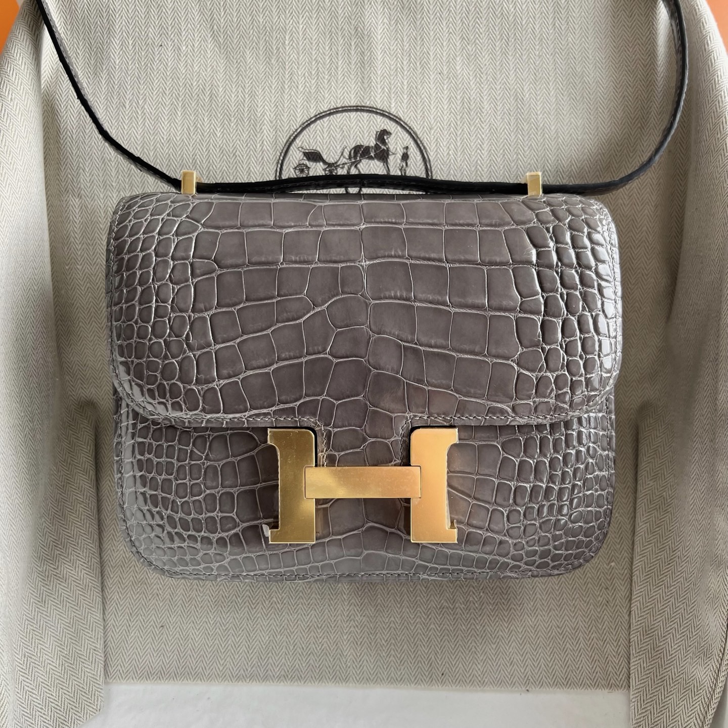 愛馬仕康康包中國售價多少錢 Hermes Constance 19 Shiny Alligator Crocodile Gris Neve冰晶灰