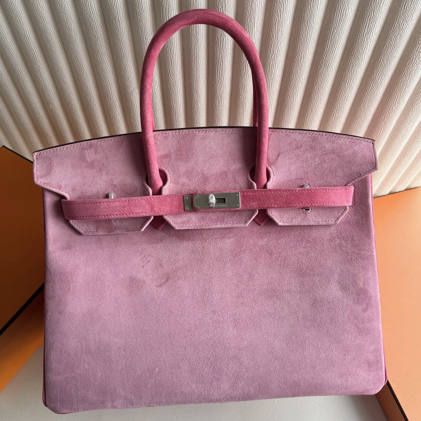 新加坡愛馬仕鉑金包35寸專櫃價格 Hermes Birkin 35 麂皮 G5 Bois de Rose乾枯玫瑰粉 磨砂銀扣