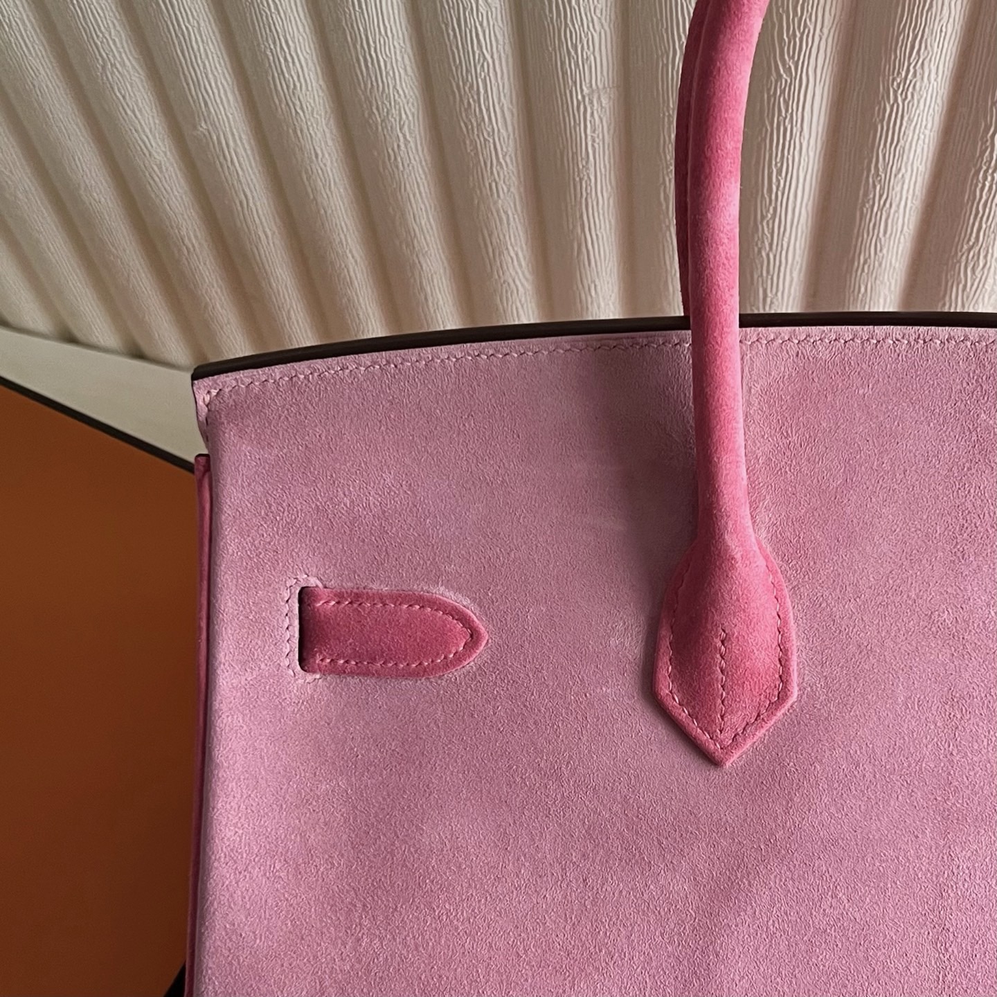 新加坡愛馬仕鉑金包35寸專櫃價格 Hermes Birkin 35 麂皮 G5 Bois de Rose乾枯玫瑰粉 磨砂銀扣