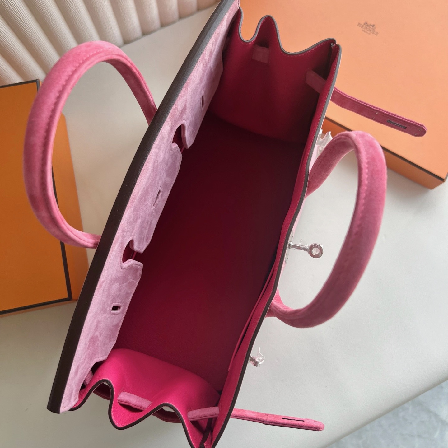 新加坡愛馬仕鉑金包35寸專櫃價格 Hermes Birkin 35 麂皮 G5 Bois de Rose乾枯玫瑰粉 磨砂銀扣