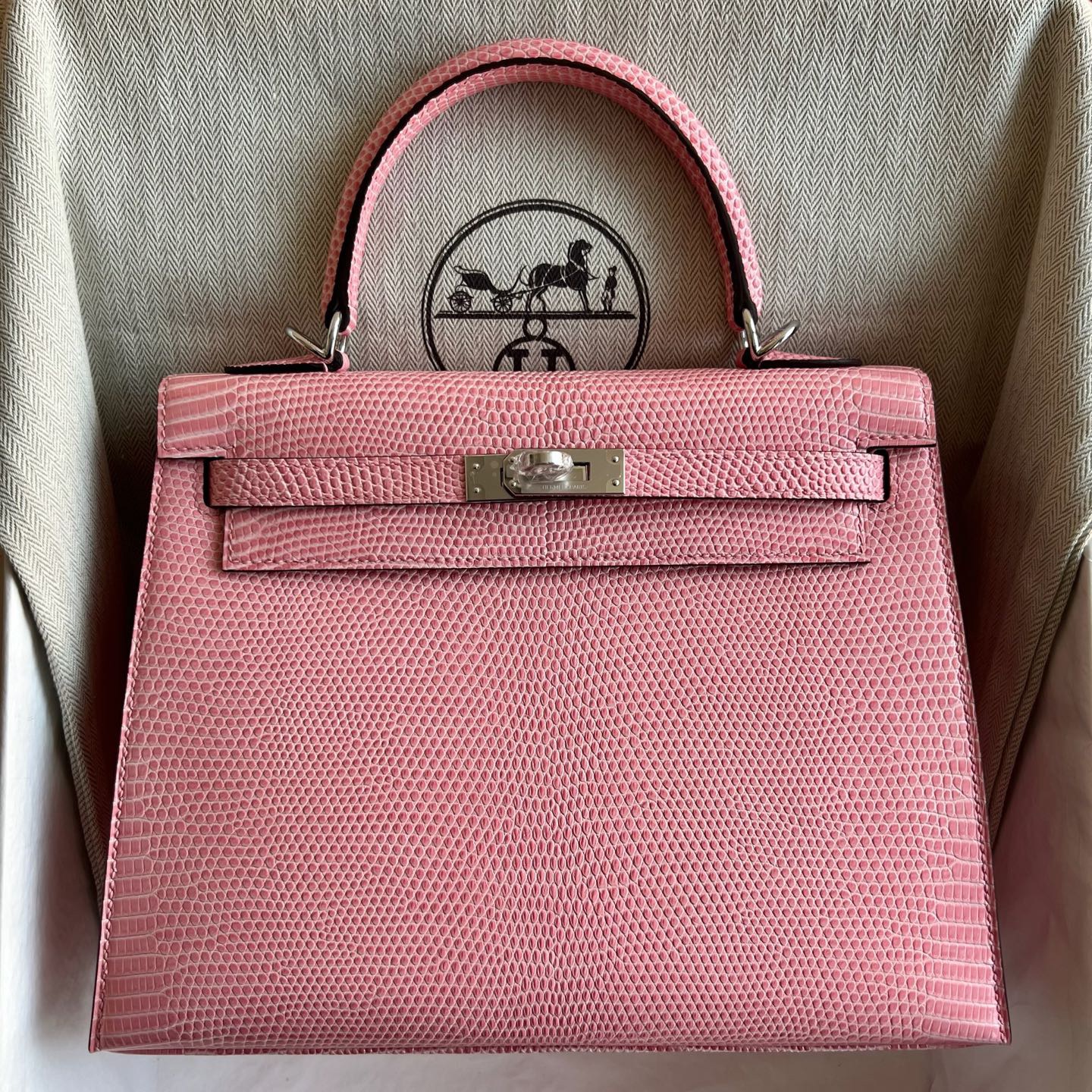 Saudi Arabia Hermes Kelly 25 Lizard Color 5P Bubblegum Pink 樱花粉 银色五金