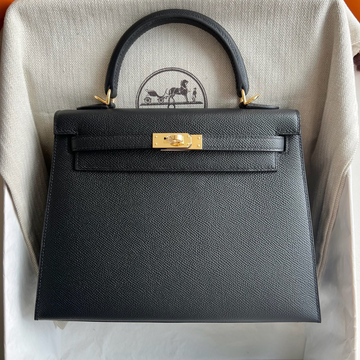 愛馬仕凱莉包官方價格Hermes Kelly 25 Sellier Epsom Noir 黑色金色五金