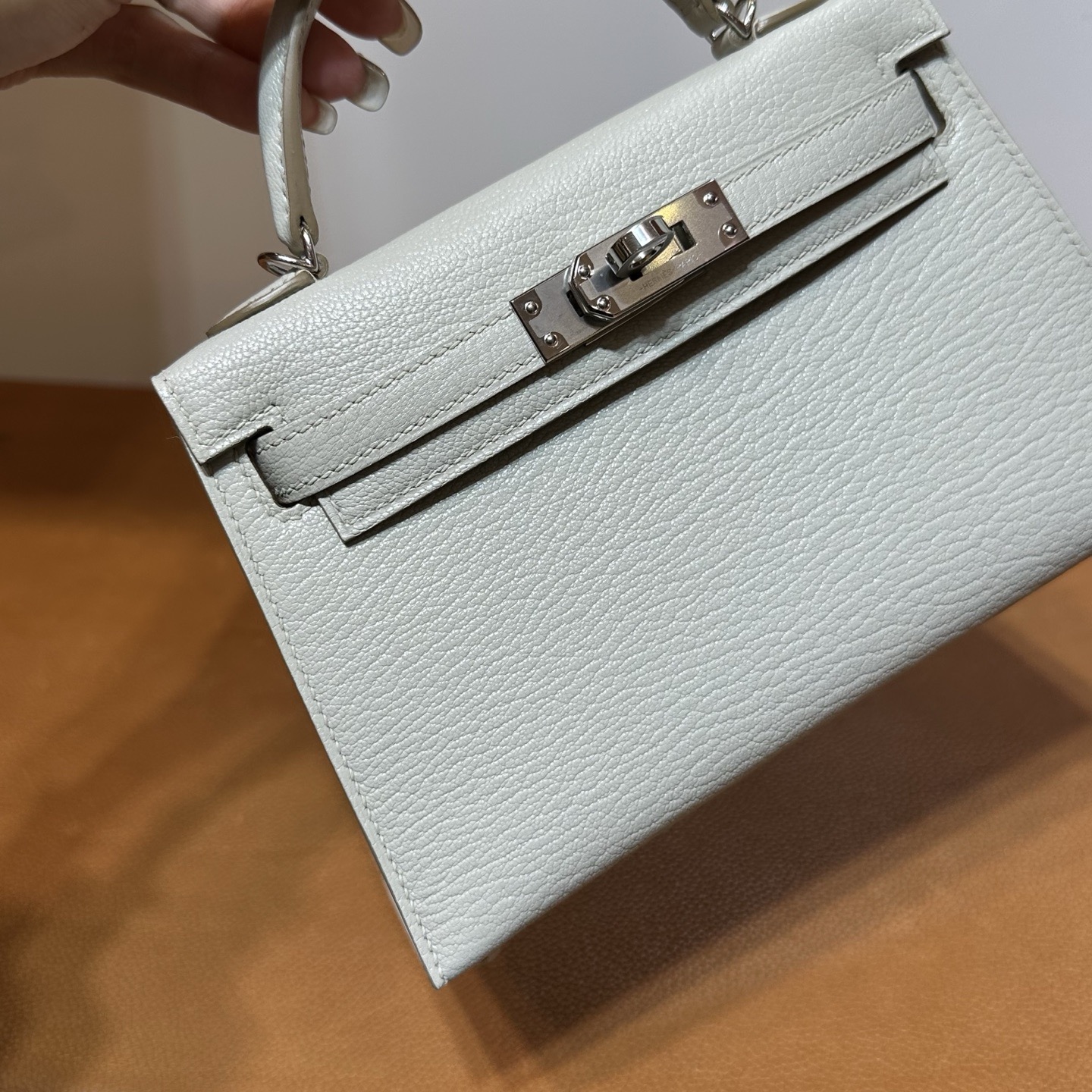 愛馬仕康斯坦包空姐包 Hermes Kelly Mini Sellier Chever Griss Perle珍珠灰 銀色五金