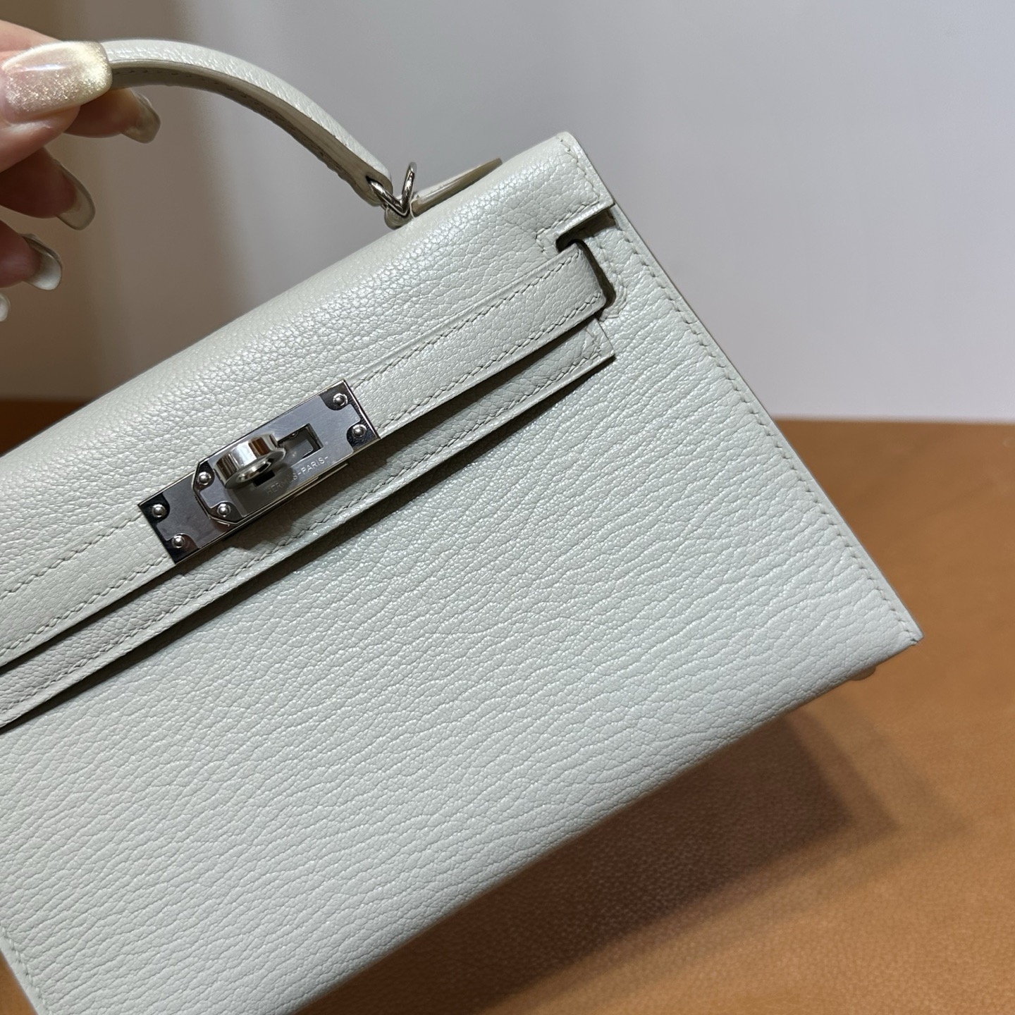 愛馬仕康斯坦包空姐包 Hermes Kelly Mini Sellier Chever Griss Perle珍珠灰 銀色五金