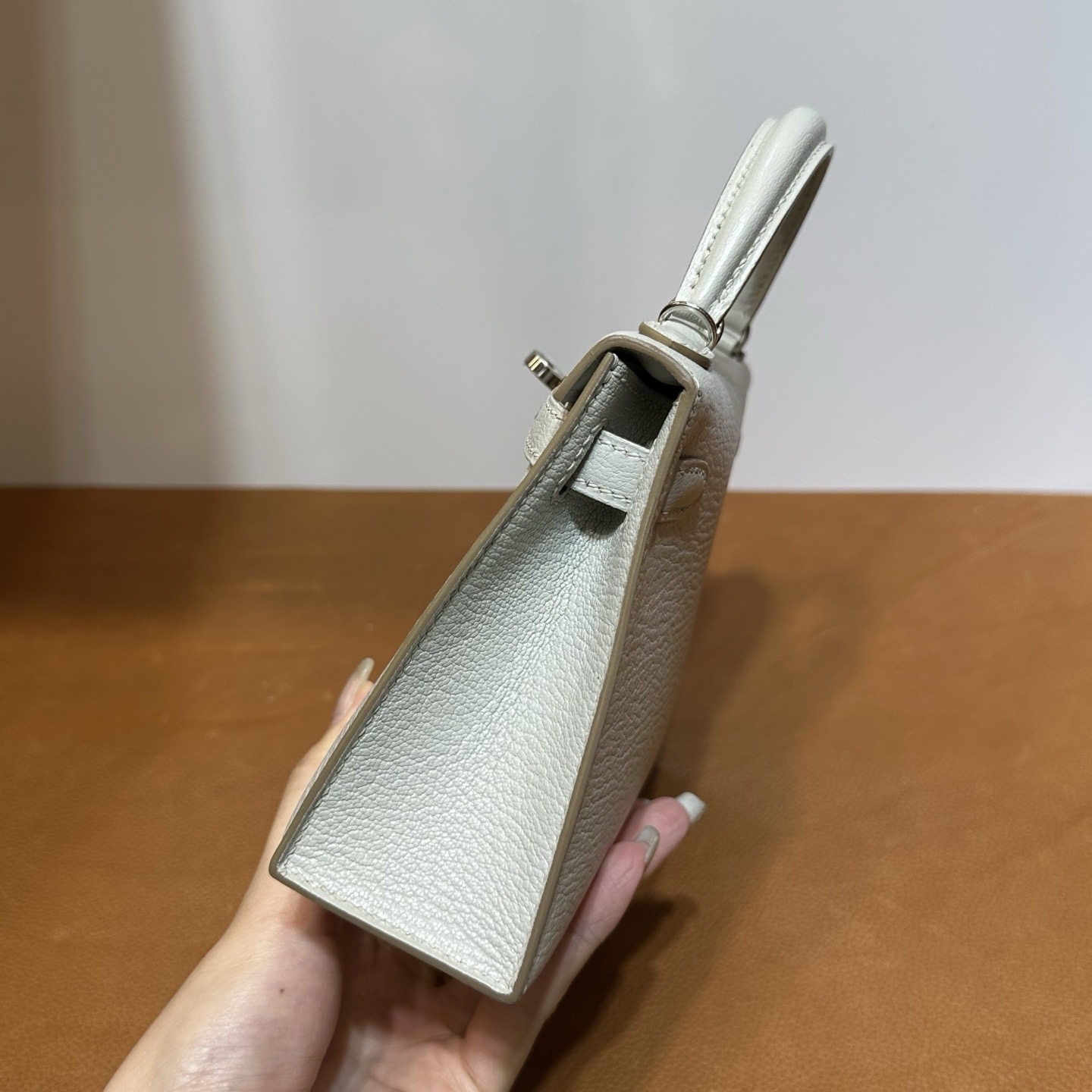 愛馬仕康斯坦包空姐包 Hermes Kelly Mini Sellier Chever Griss Perle珍珠灰 銀色五金