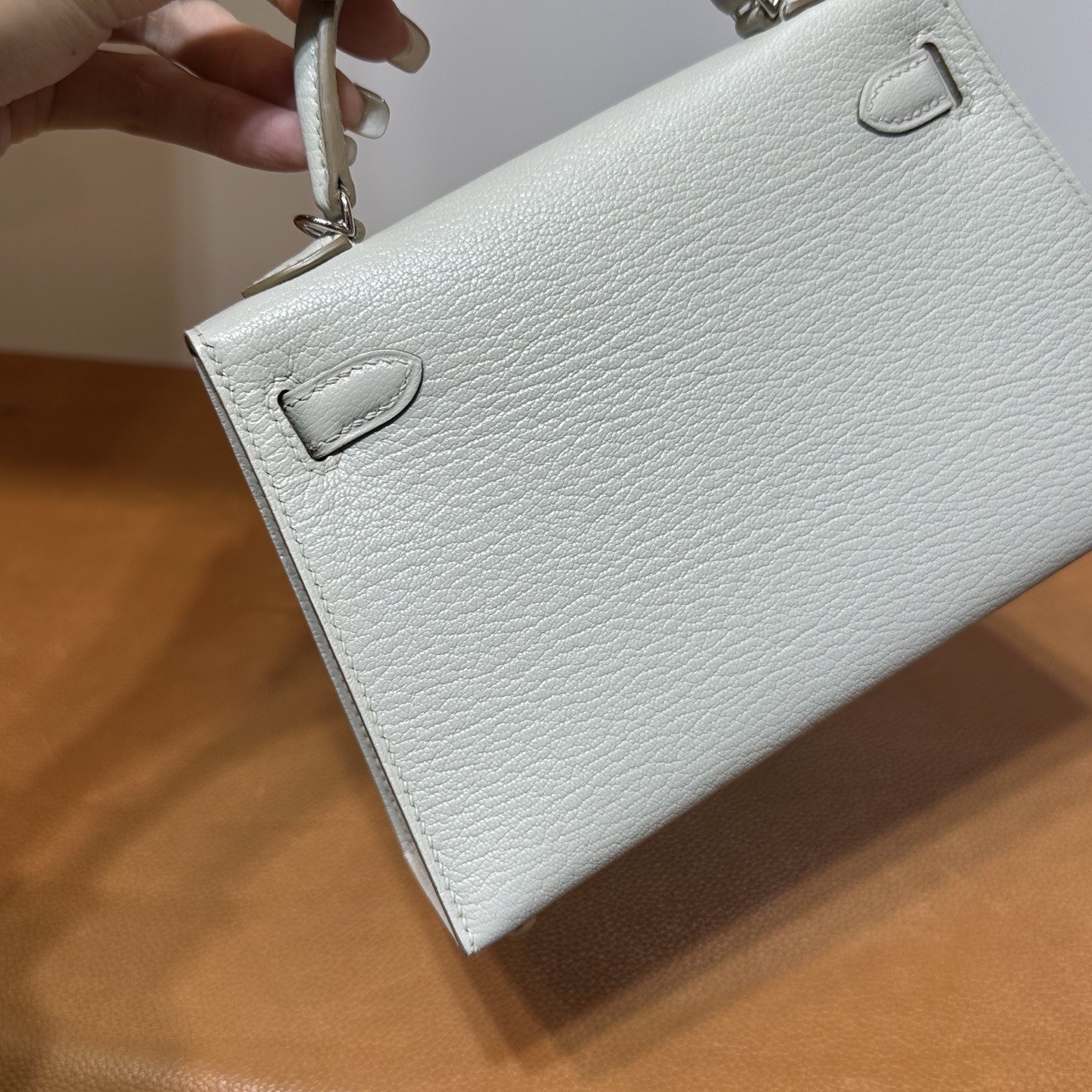 愛馬仕康斯坦包空姐包 Hermes Kelly Mini Sellier Chever Griss Perle珍珠灰 銀色五金