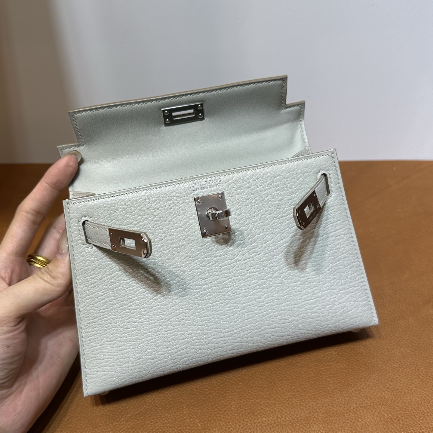 愛馬仕康斯坦包空姐包 Hermes Kelly Mini Sellier Chever Griss Perle珍珠灰 銀色五金