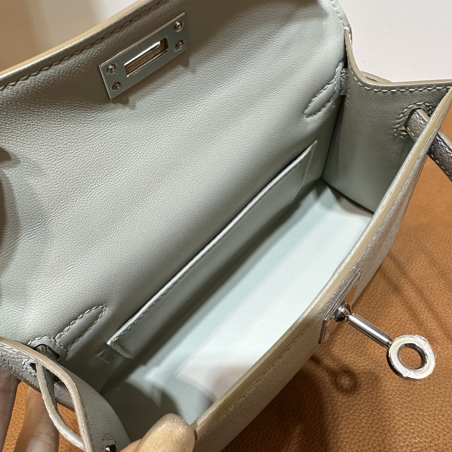 愛馬仕康斯坦包空姐包 Hermes Kelly Mini Sellier Chever Griss Perle珍珠灰 銀色五金