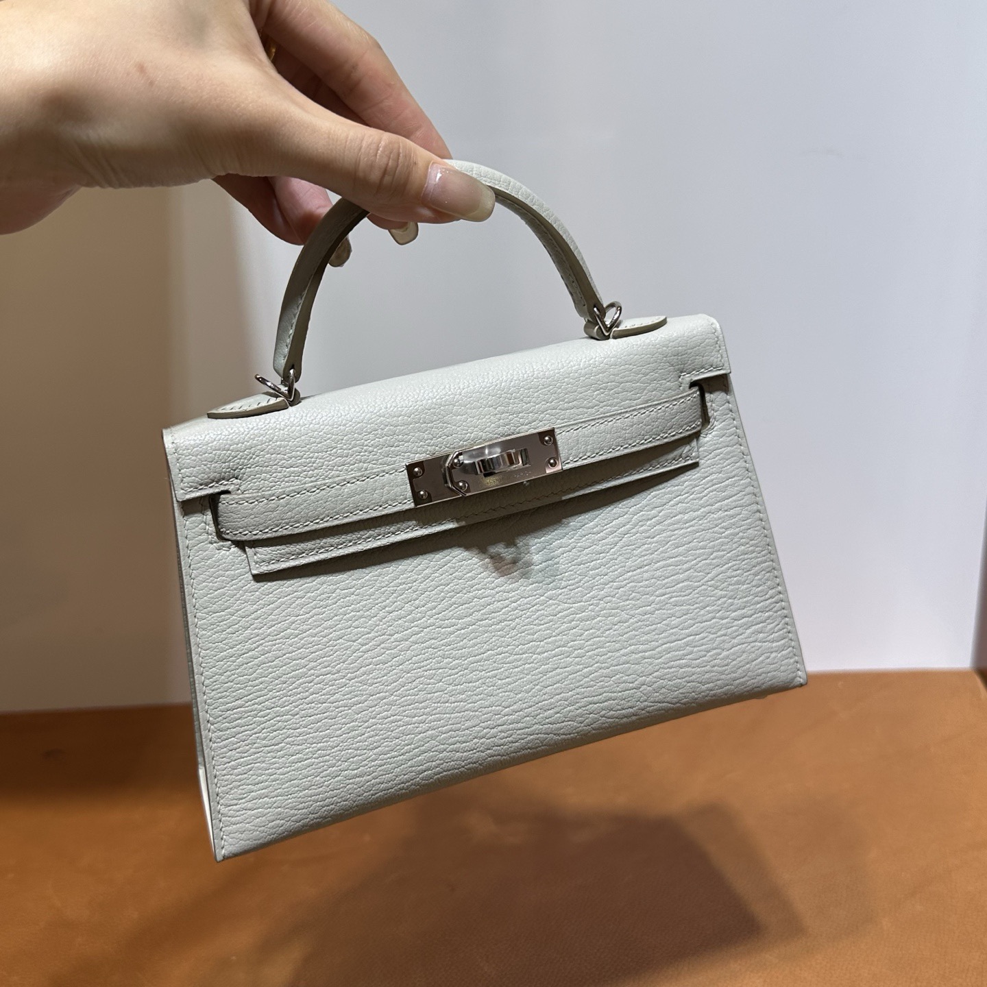 愛馬仕康斯坦包空姐包 Hermes Kelly Mini Sellier Chever Griss Perle珍珠灰 銀色五金