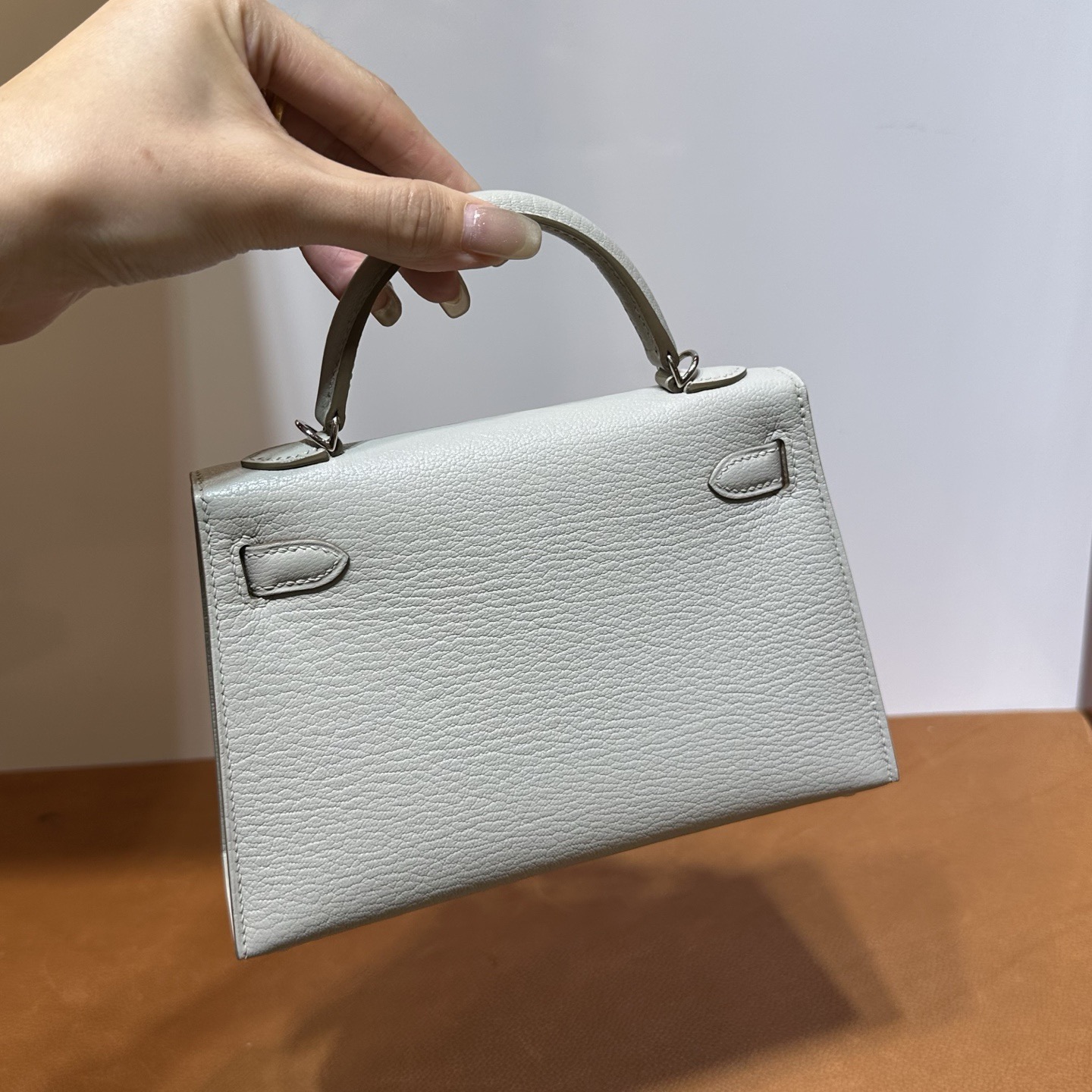 愛馬仕康斯坦包空姐包 Hermes Kelly Mini Sellier Chever Griss Perle珍珠灰 銀色五金