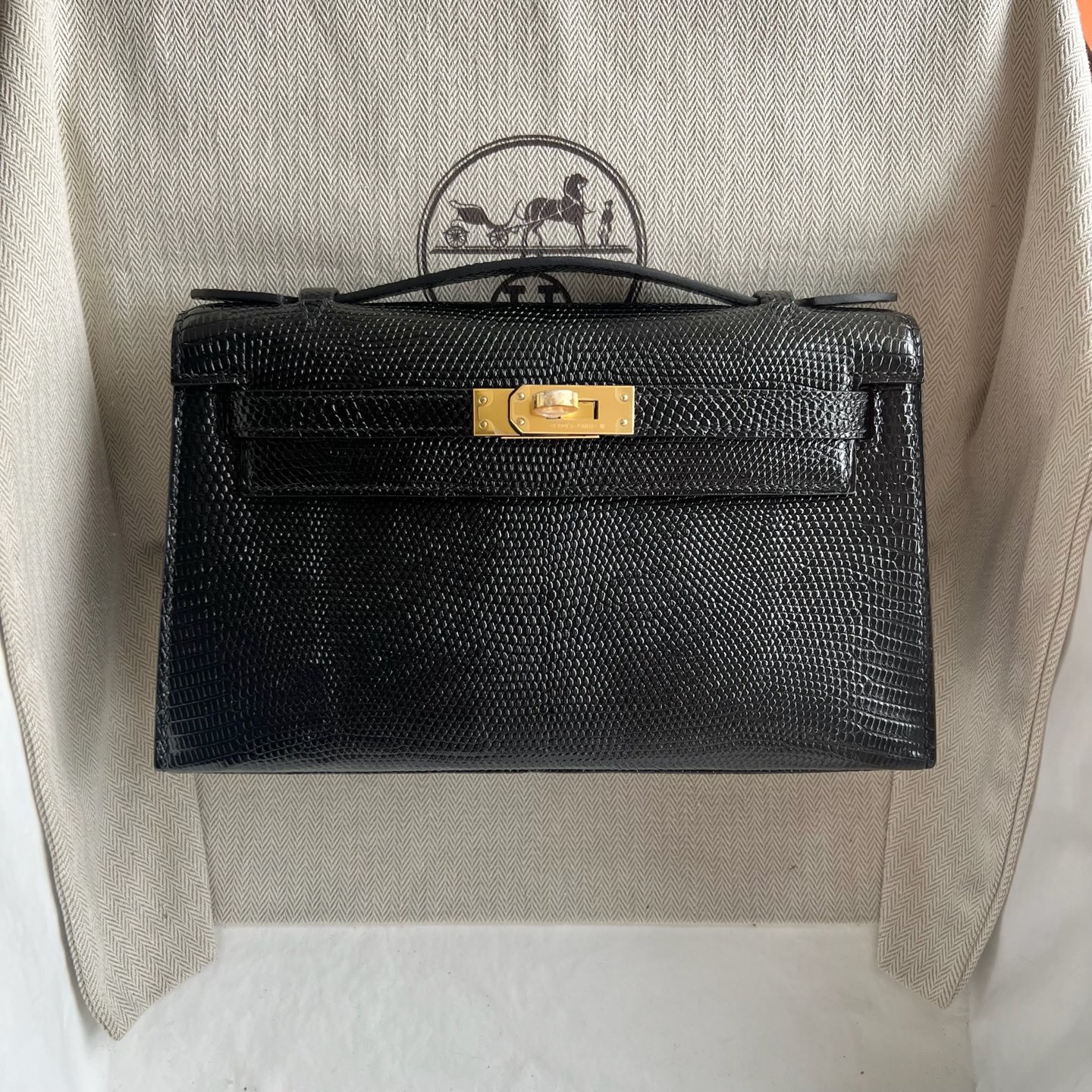 香港愛馬仕包包多少錢 Hermes Kelly Pochette Lizard Noir 黑色 金色五金