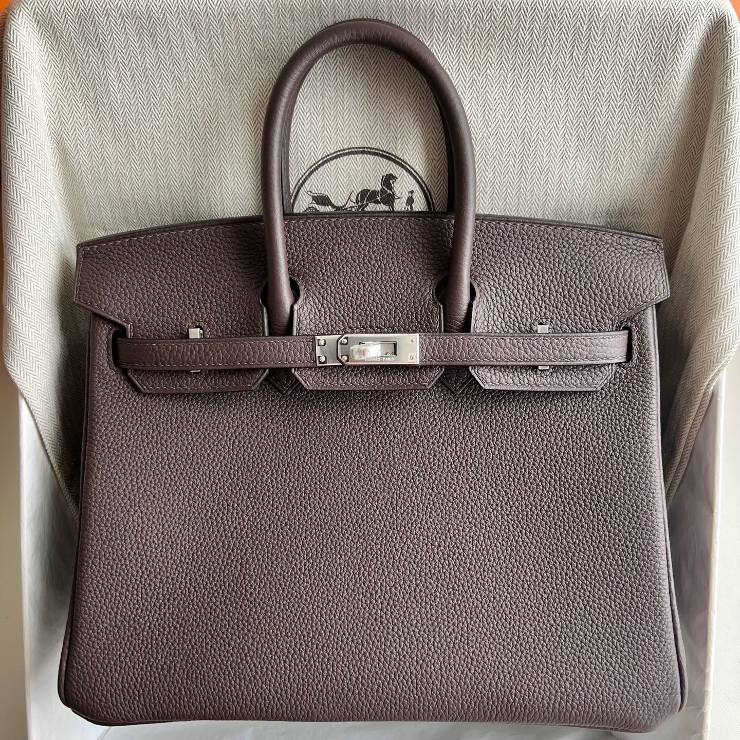 愛馬仕鉑金包配貨要配多少Hermes Birkin 25 Togo CK47 Chocolate巧克力銀色五金